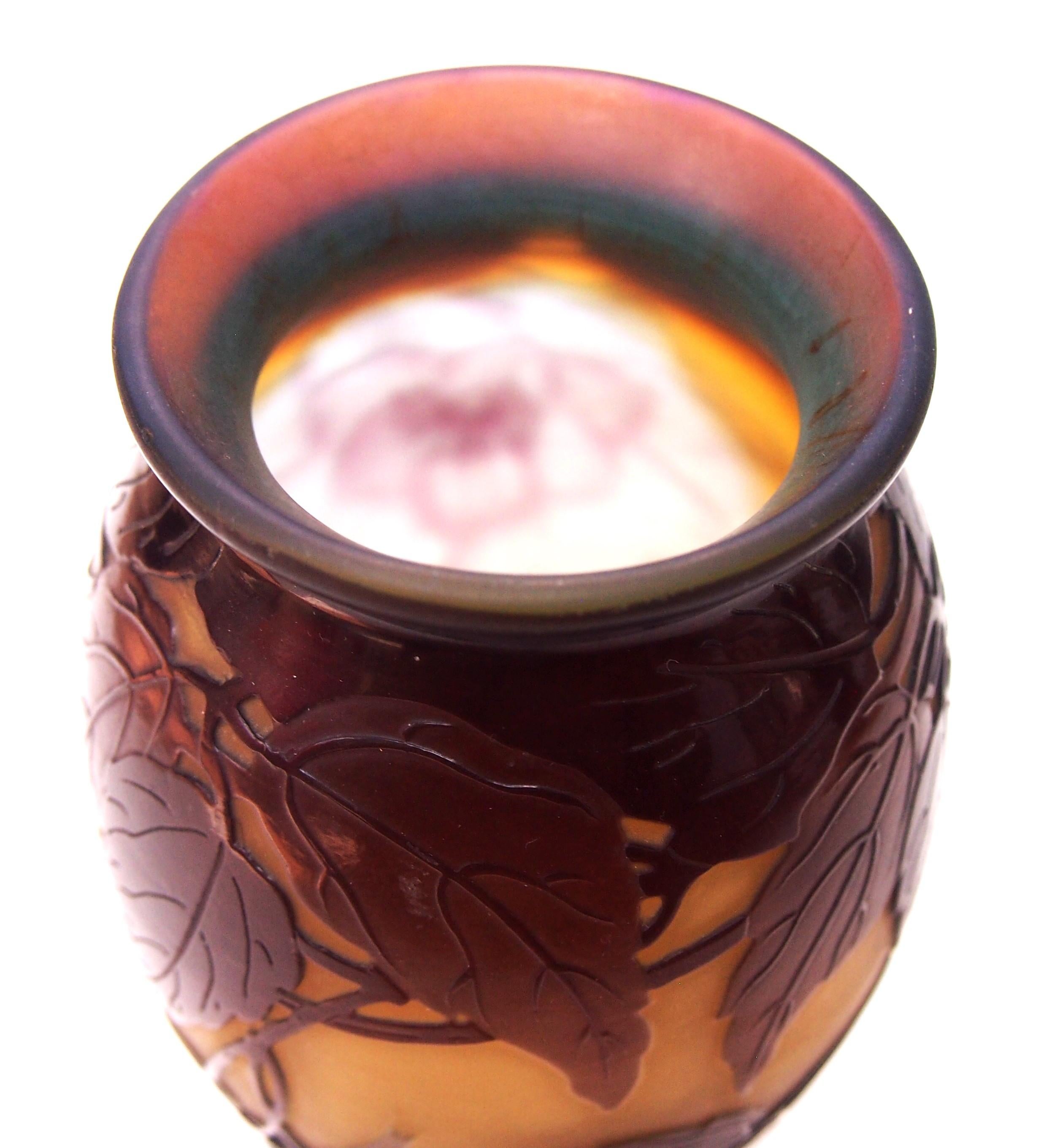 Jarrón de cristal camafeo francés Art Nouveau firmado Clematis Emile Gallé circa, 1920 Vidrio artístico en venta