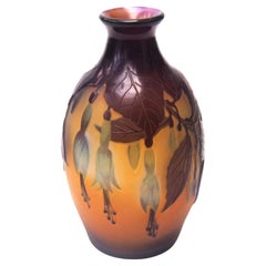 French Art Nouveau Signed Slim Fuchsia Emile Gallé Cameo Glass Vase circa, 1920