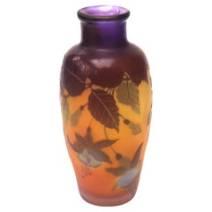 French Art Nouveau Signed Thin Fuchsia Emile Gallé Cameo Glass Vase circa, 1920