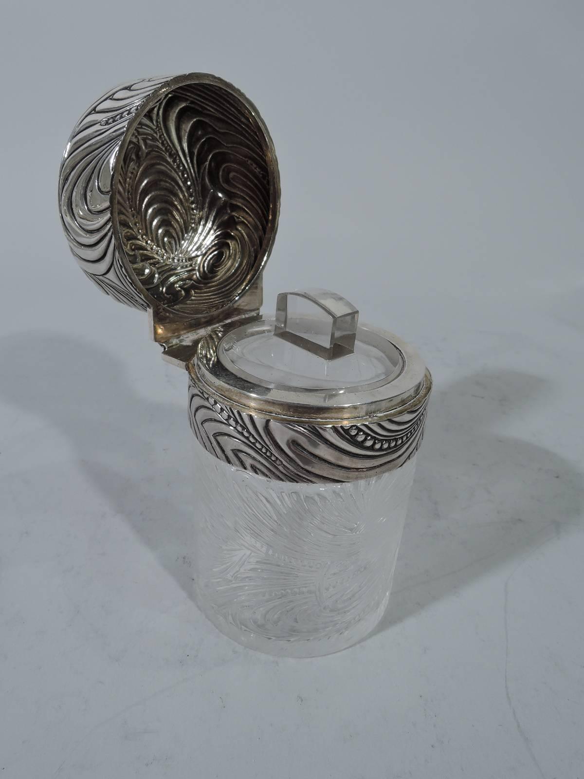 French Art Nouveau Silver and Crystal Vanity Jar by Tiffany of Paris In Excellent Condition In New York, NY