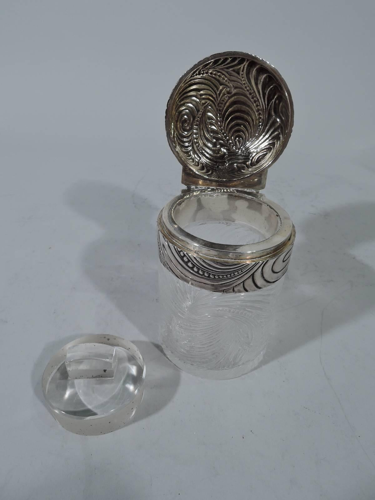 19th Century French Art Nouveau Silver and Crystal Vanity Jar by Tiffany of Paris