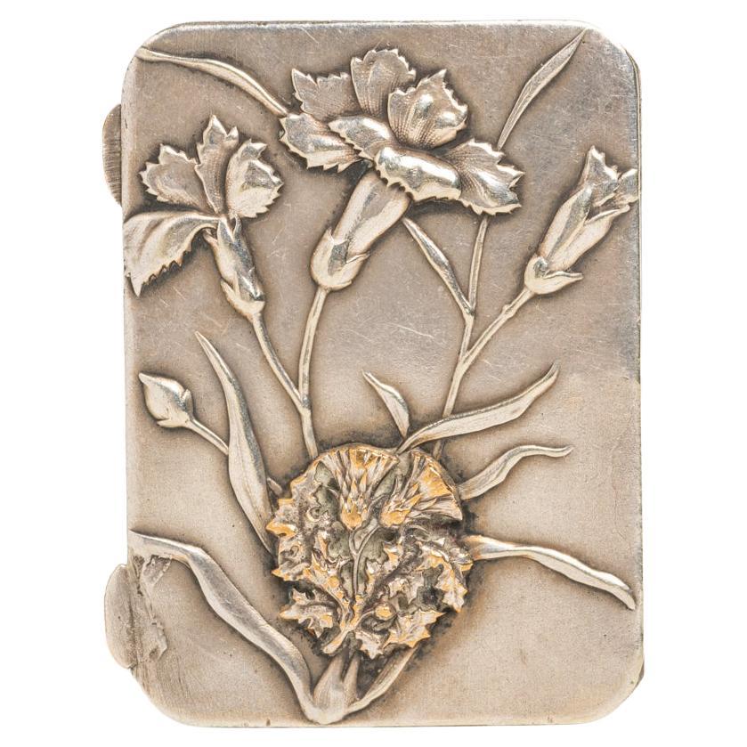 French Art Nouveau Silver Floral Pill Box For Sale