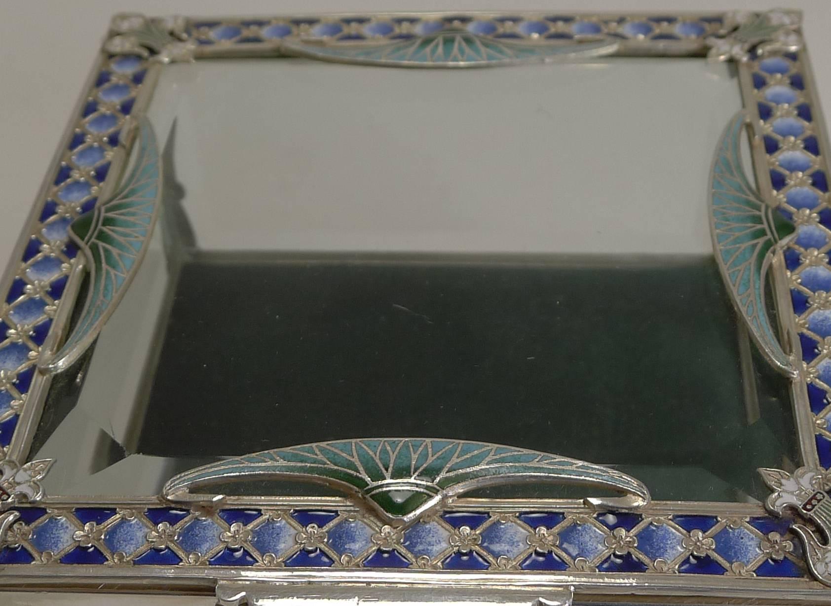French Art Nouveau Silver Plate and Enamel Jewelry Box, circa 1900 2
