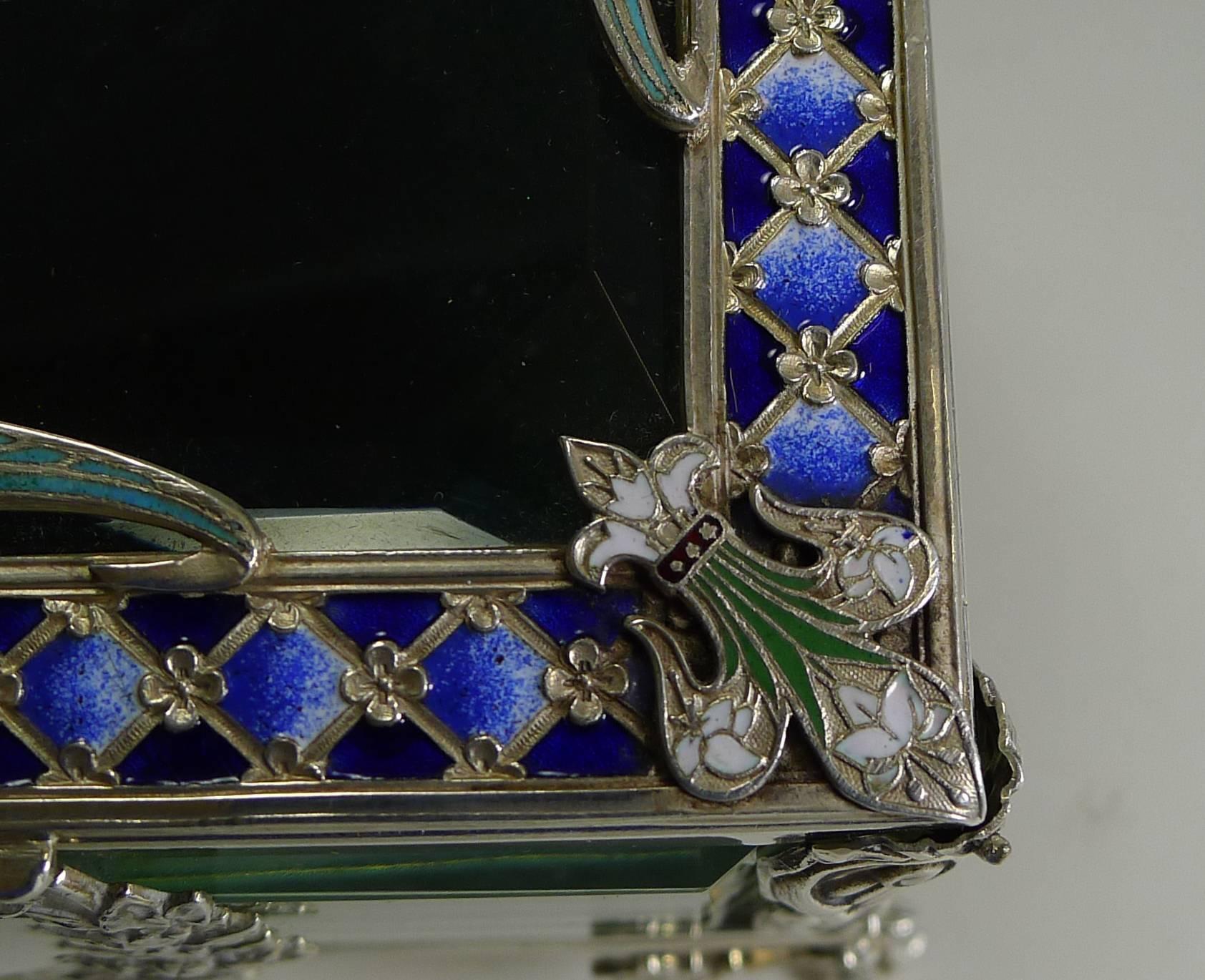 French Art Nouveau Silver Plate and Enamel Jewelry Box, circa 1900 4
