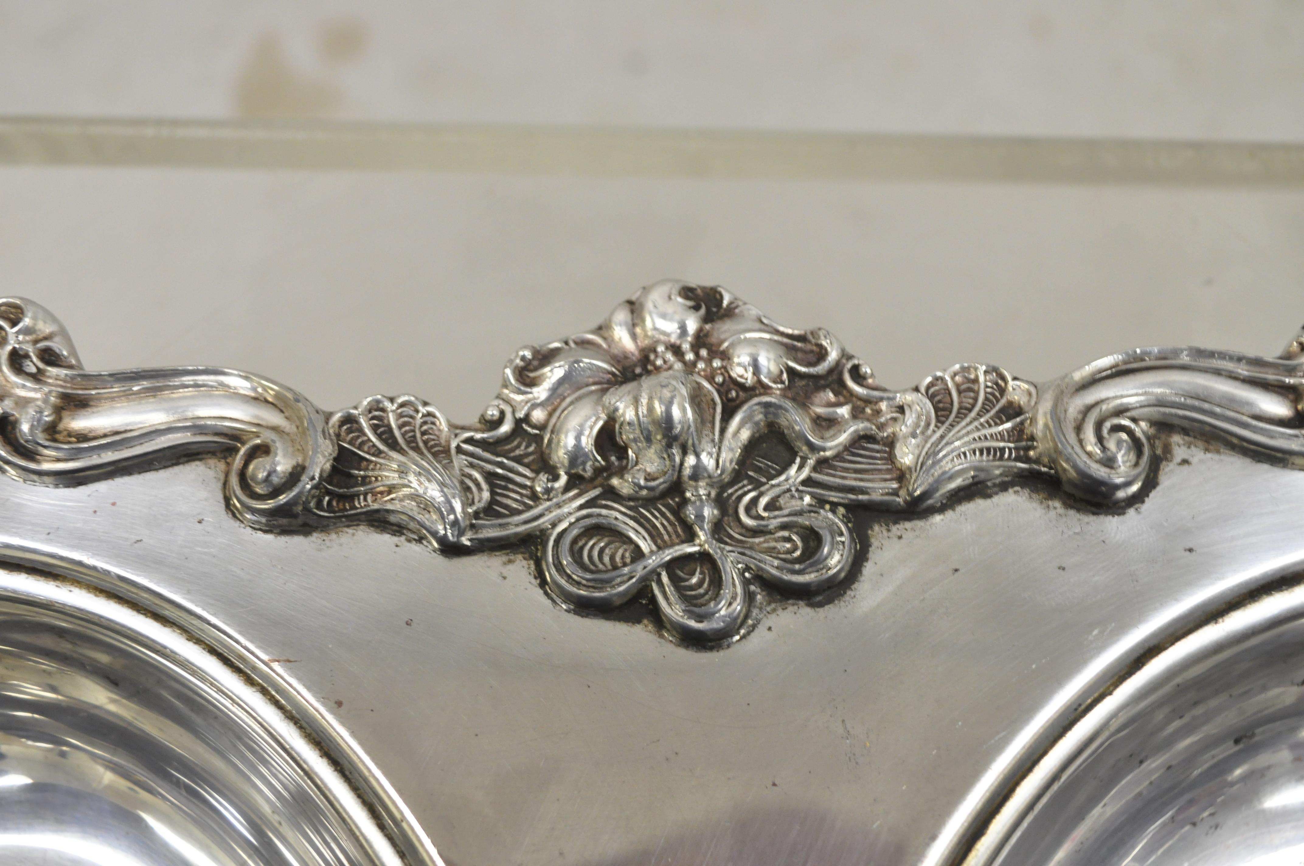 French Art Nouveau Silver Plate Double Side Serving Dish Platter Tray with Lids 1