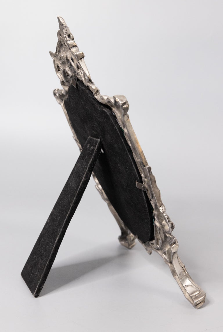 French Art Nouveau Silver Plate Dresser Vanity Table Easel Back Mirror