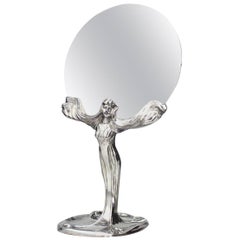Französisch Jugendstil Silber Platte figuralen Schminktisch / Vanity Mirror