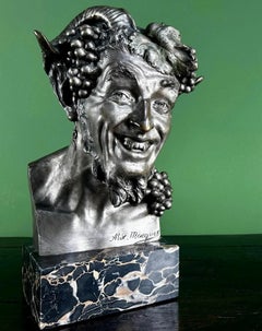 French Art Nouveau Silver-Plated Bronze Bust of a Satyr Faun by Alix Marquet