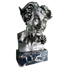 French Art Nouveau Silver-Plated Bronze Bust of a Satyr Faun by Alix Marquet