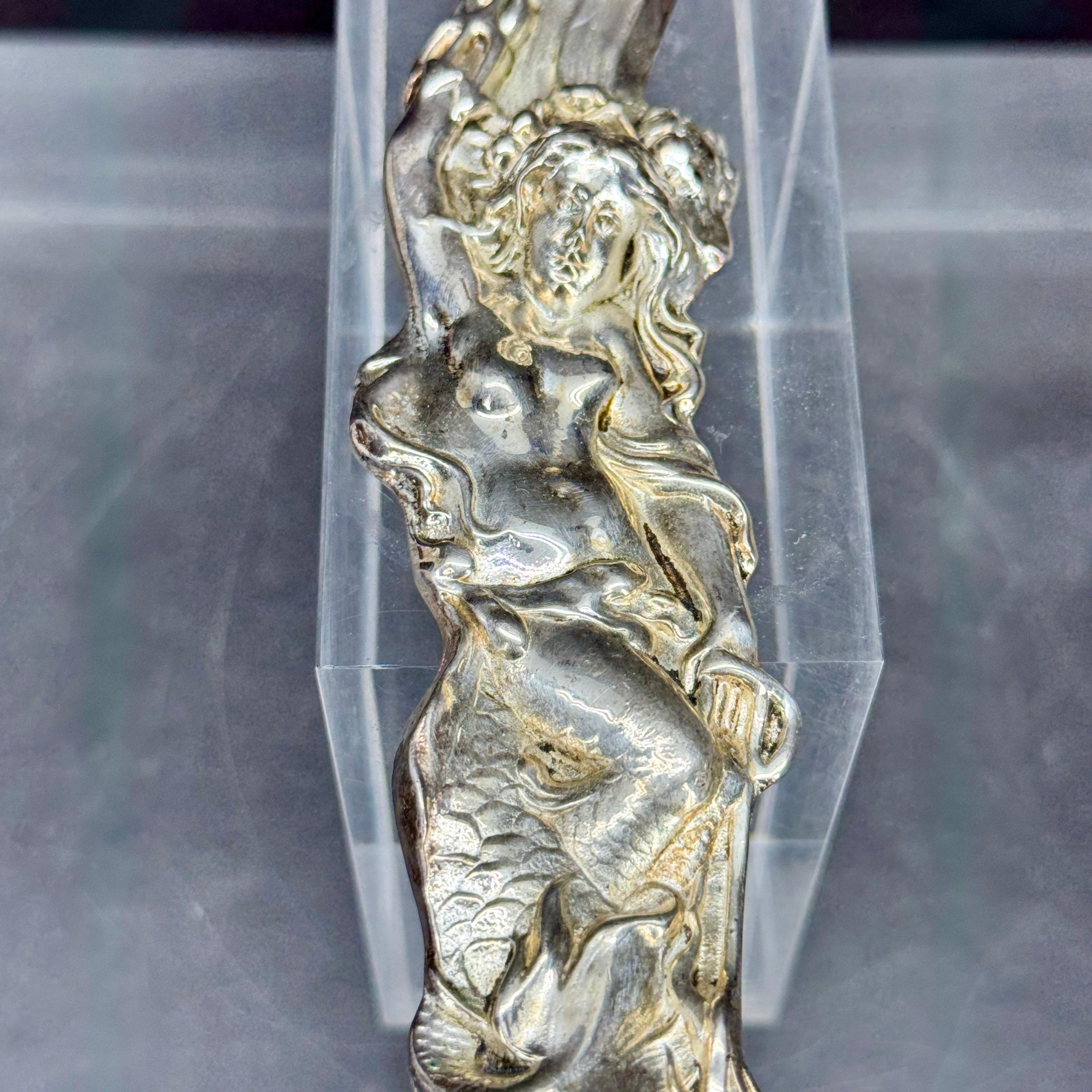 French Art Nouveau Silver Plated Nude Lady Letter Opener For Sale 5