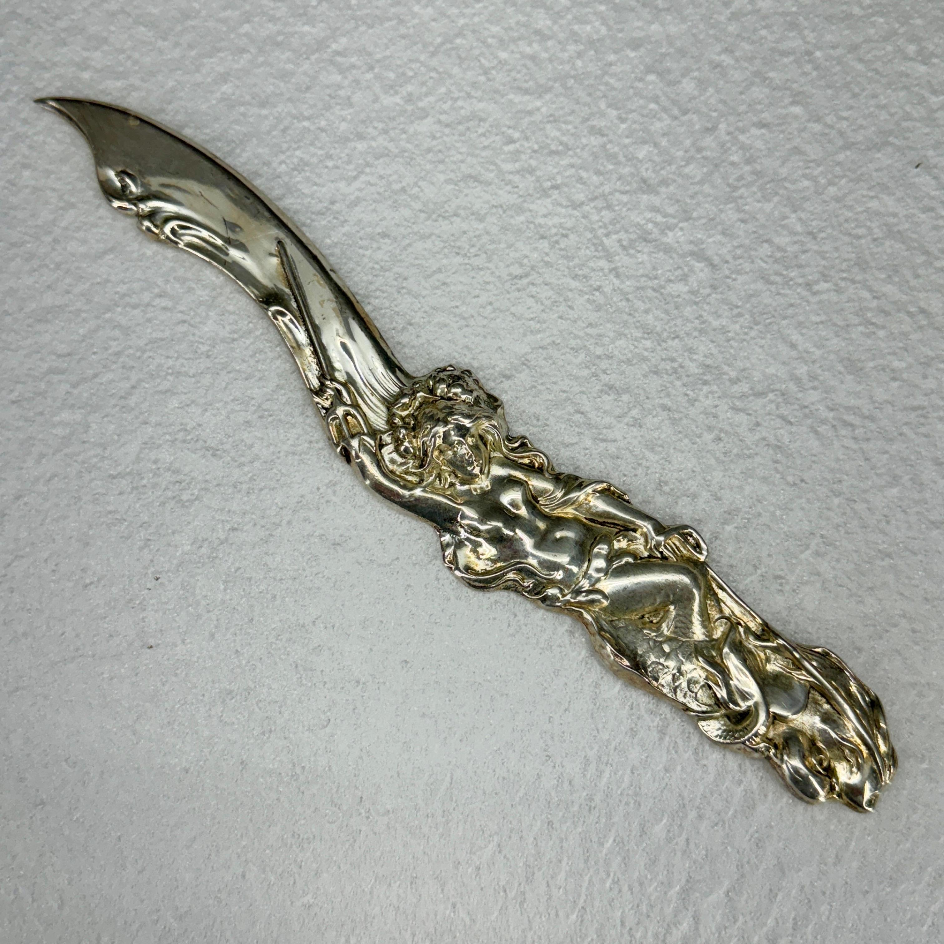 French 1930's Art Nouveau Silver Plated Letter Opener In the Shape of a Nude Lady