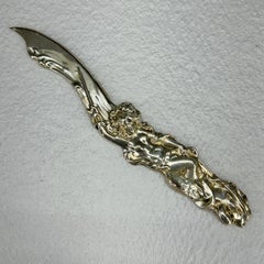 French Art Nouveau Silver Plated Nude Lady Letter Opener