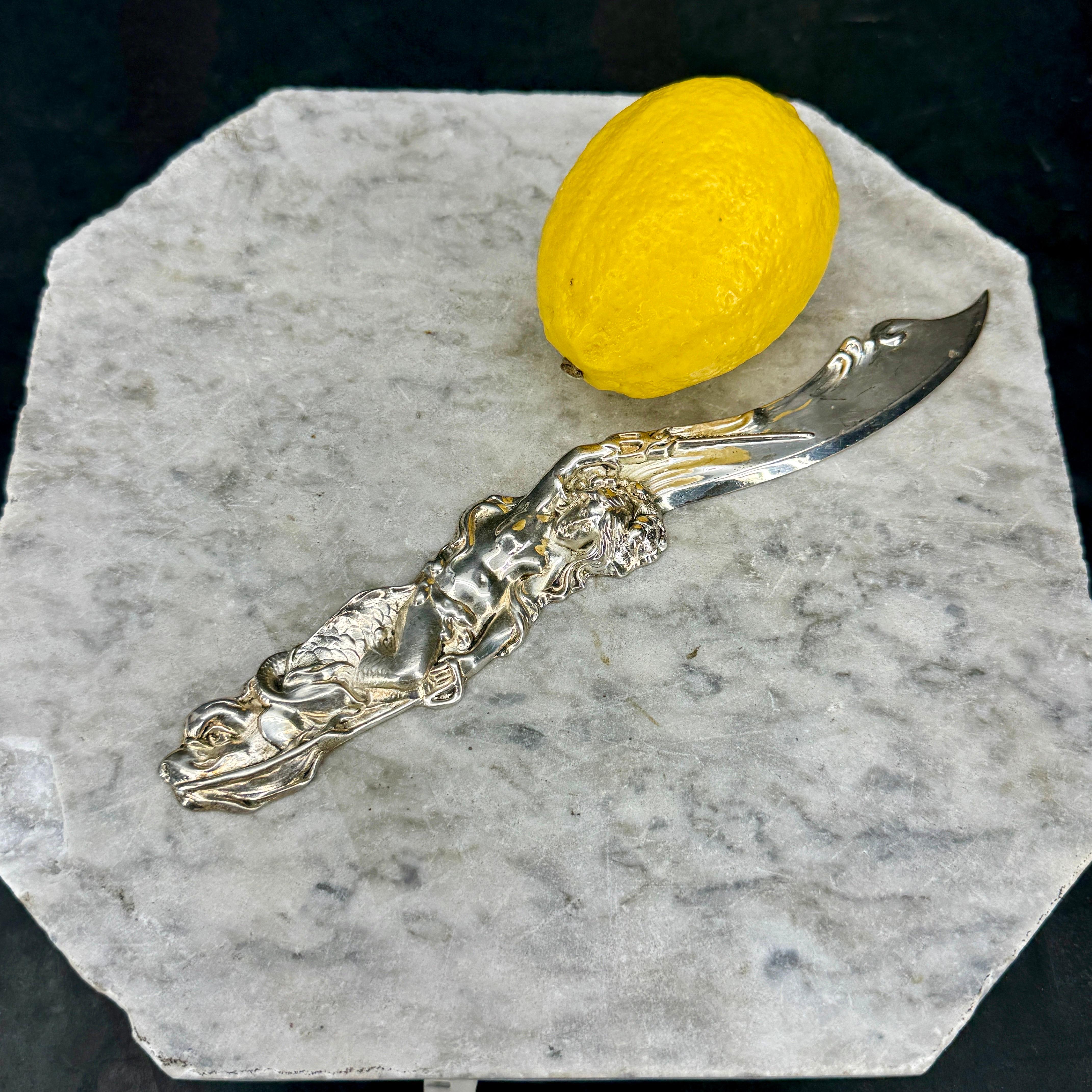 Hand-Crafted French Art Nouveau Silver Plated Nude Lady Letter Opener For Sale