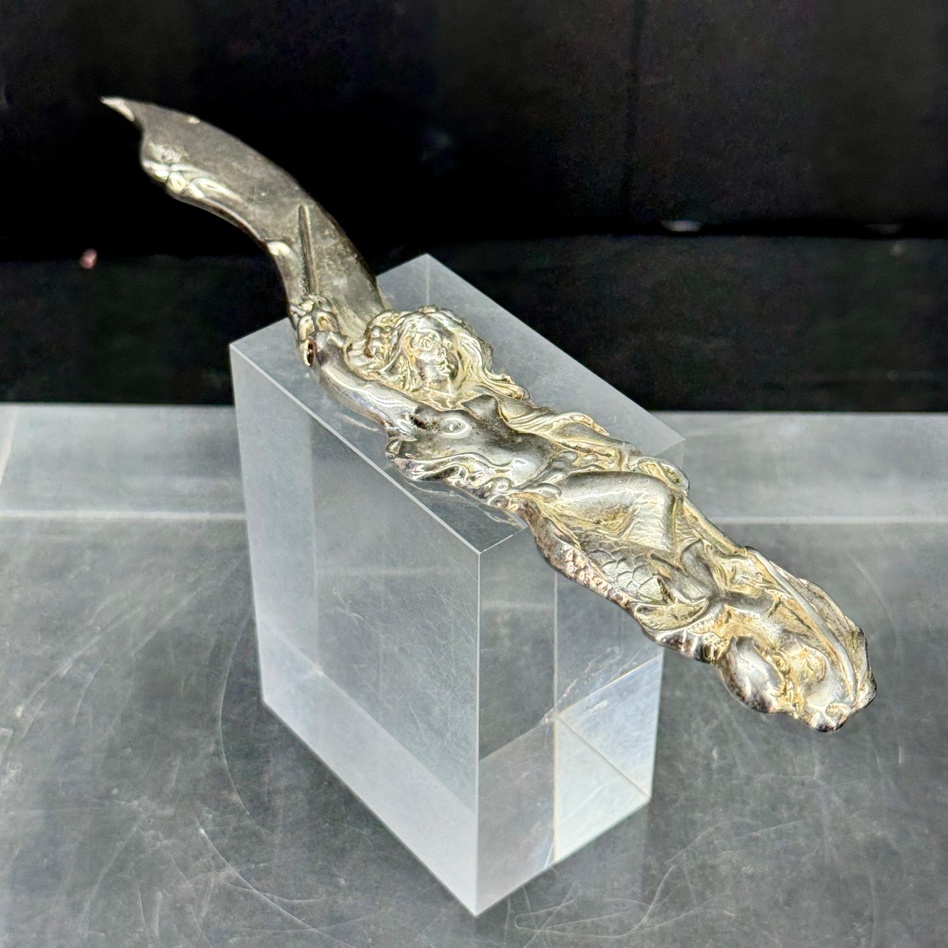 French Art Nouveau Silver Plated Nude Lady Letter Opener In Good Condition For Sale In Haddonfield, NJ