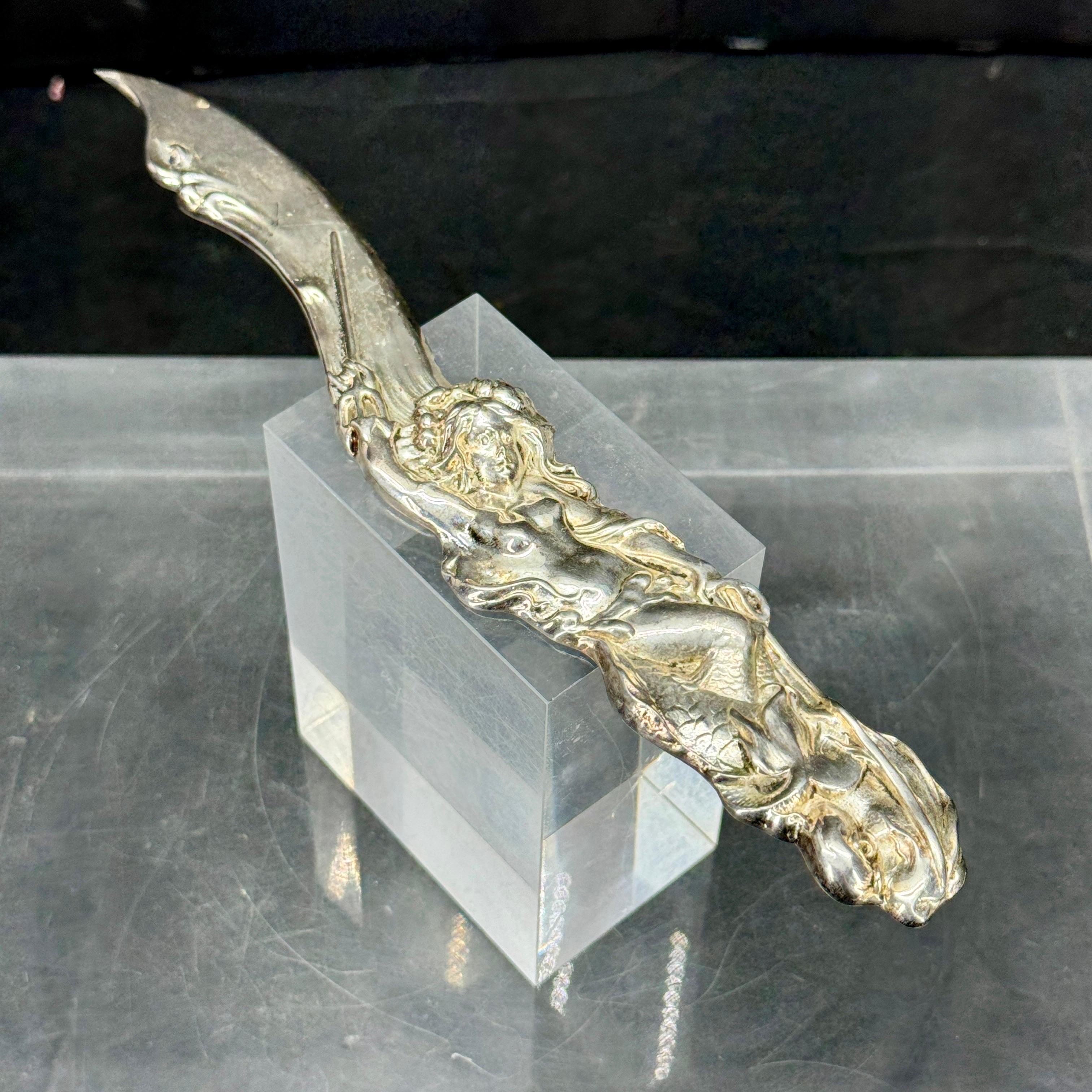 Early 20th Century French Art Nouveau Silver Plated Nude Lady Letter Opener For Sale