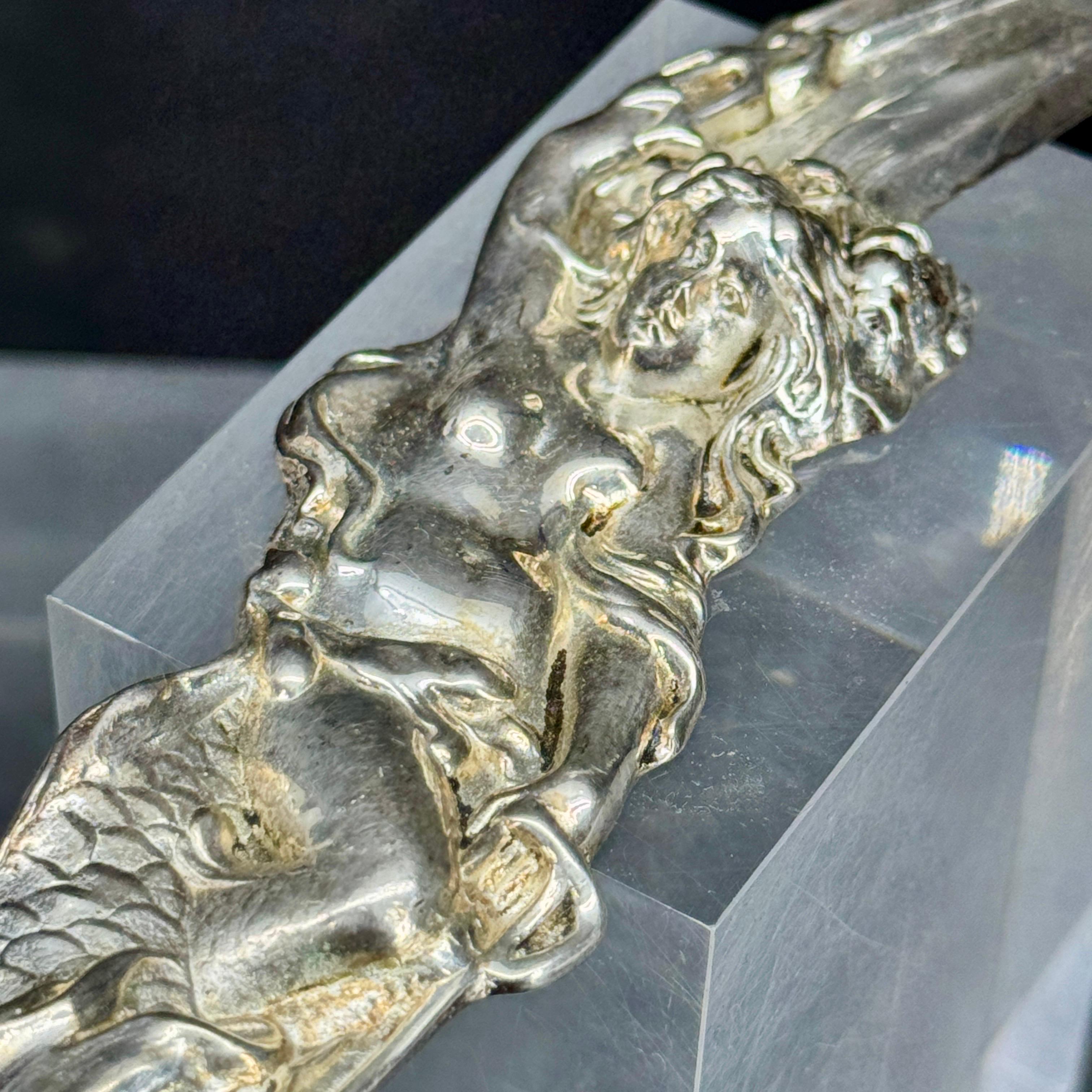 French Art Nouveau Silver Plated Nude Lady Letter Opener For Sale 3