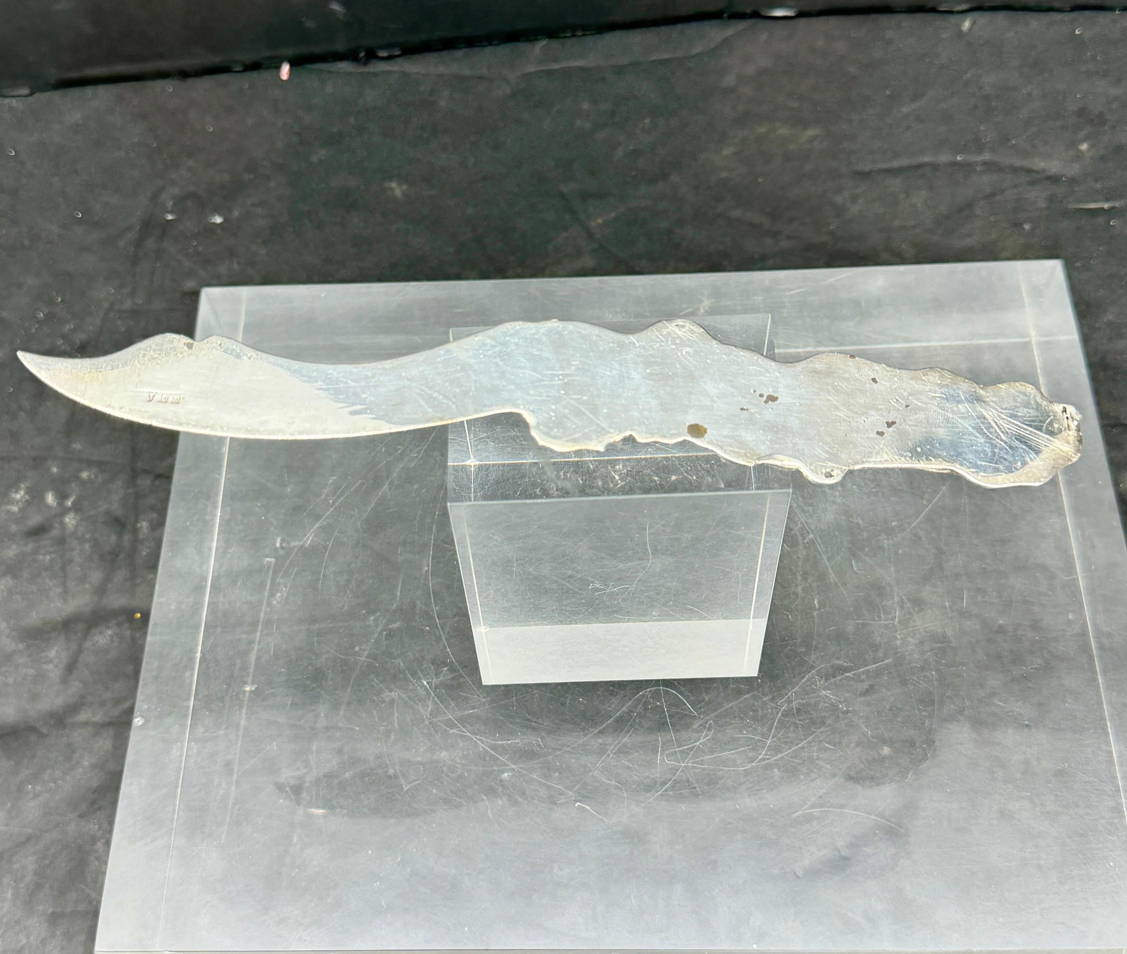 French Art Nouveau Silver Plated Nude Lady Letter Opener For Sale 4