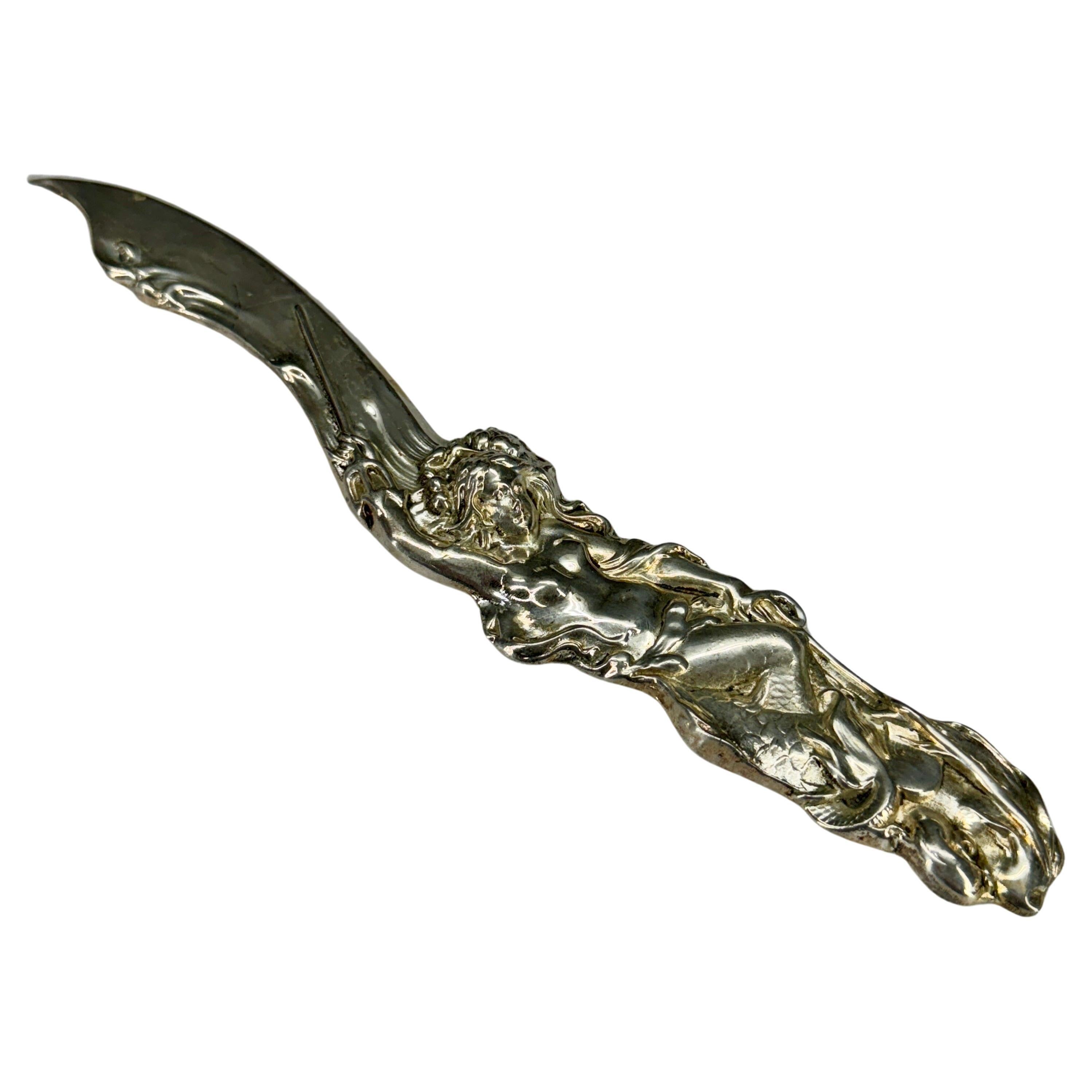 French Art Nouveau Silver Plated Nude Lady Letter Opener