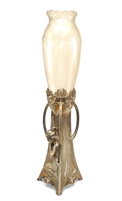 French Art Nouveau Silvered Metal Bud Vase