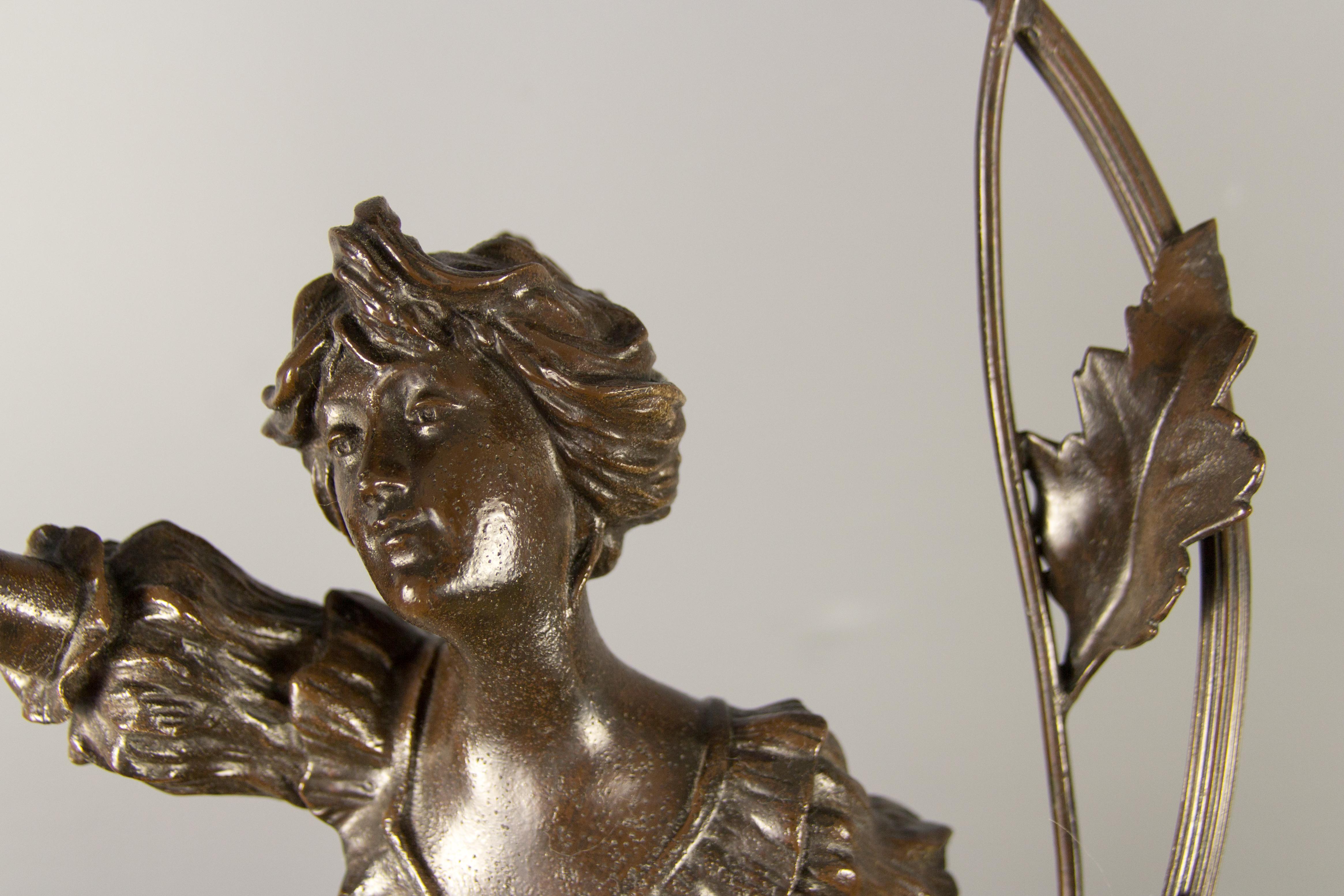 French Art Nouveau Spelter Figural Two-Light Lamp 11
