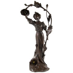 French Art Nouveau Spelter Figural Two-Light Lamp