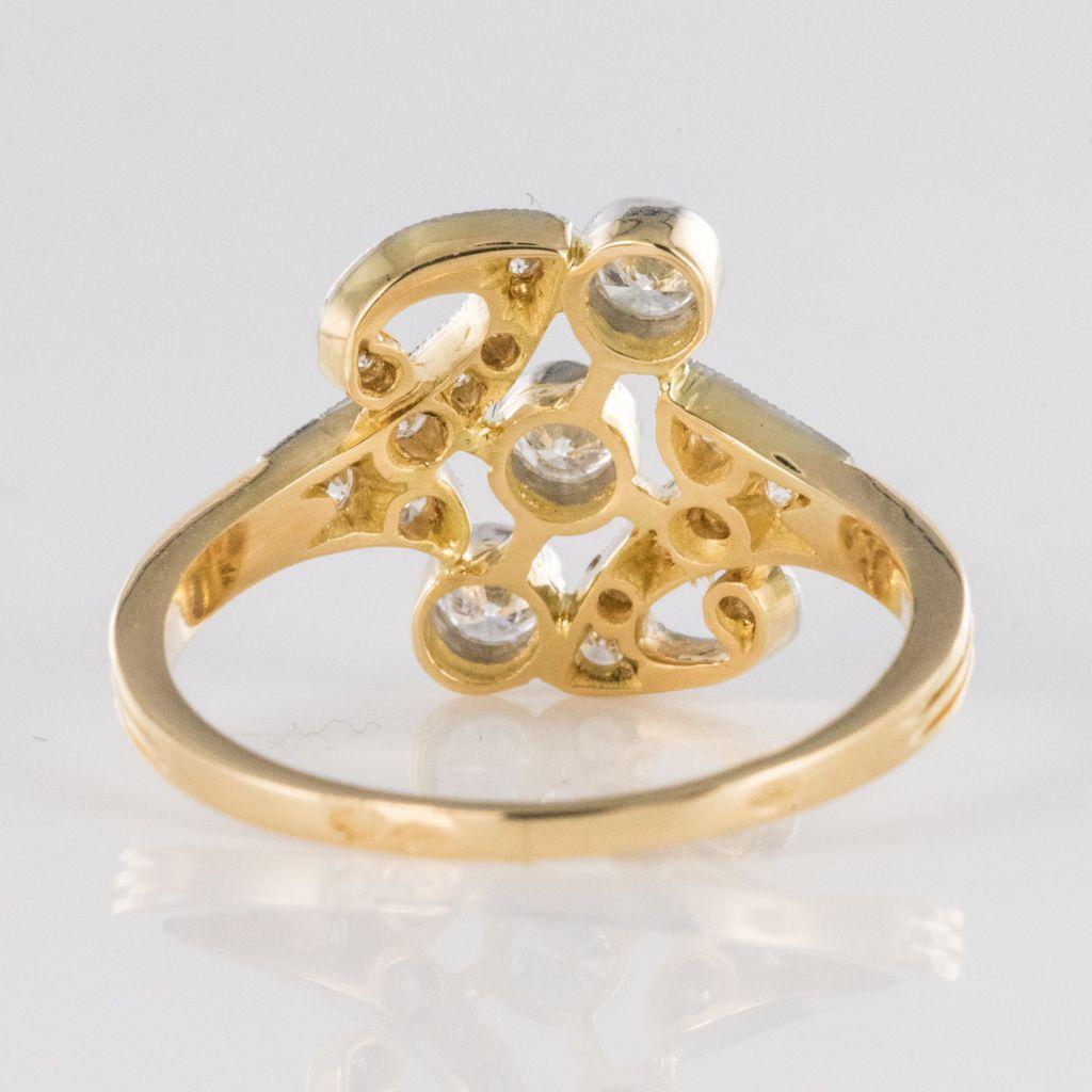 French Art Nouveau Spirit Gold Platinum Ring 6