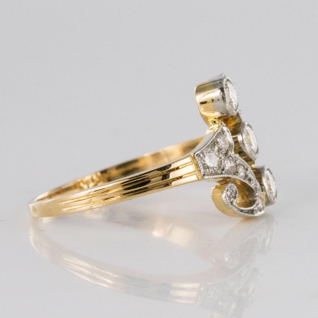 French Art Nouveau Spirit Gold Platinum Ring 7