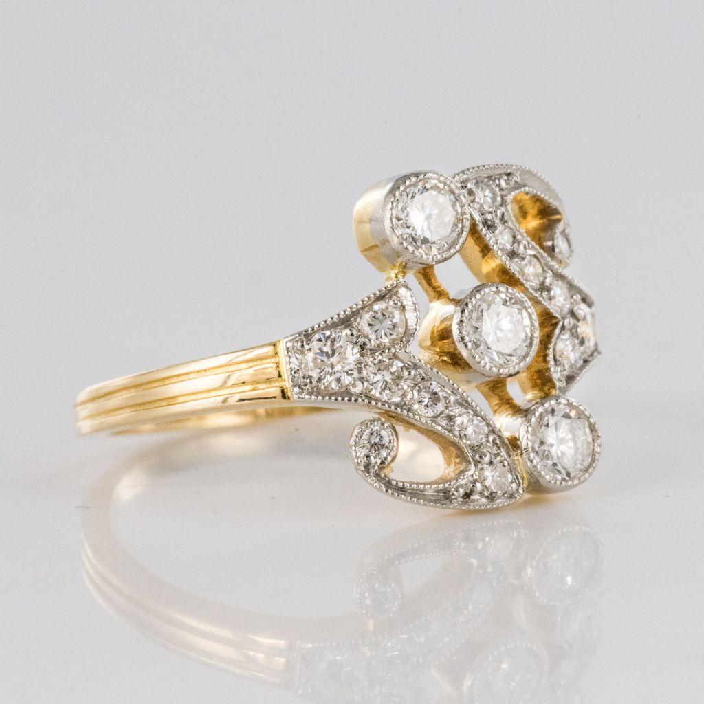 French Art Nouveau Spirit Gold Platinum Ring 1