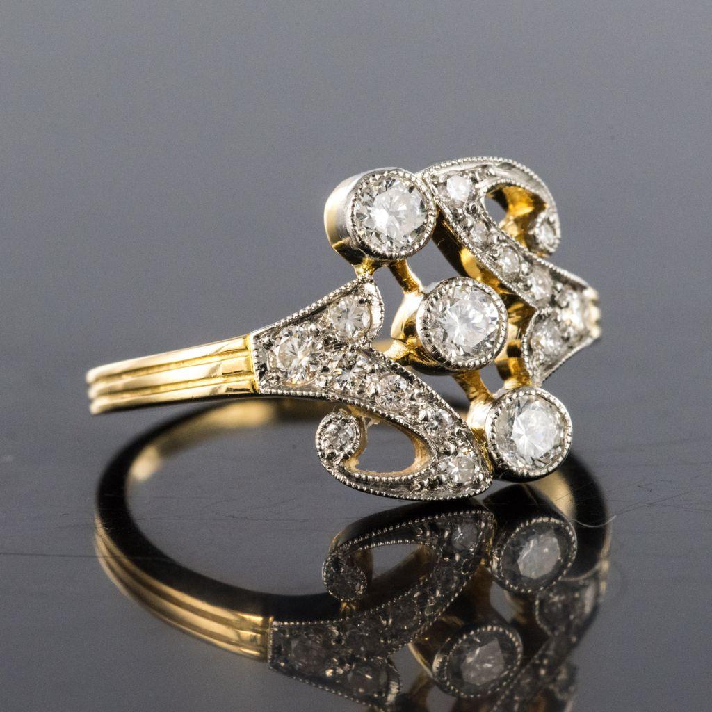 French Art Nouveau Spirit Gold Platinum Ring 5