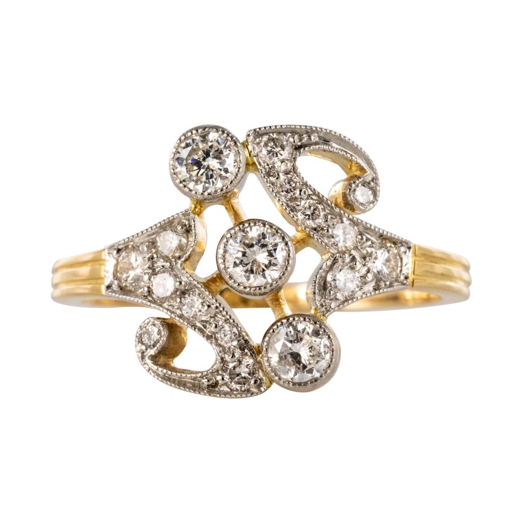 French Art Nouveau Spirit Gold Platinum Ring