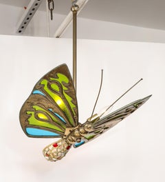 French Art Nouveau Stained Glass Butterfly Pendant
