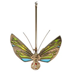 French Art Nouveau Stained Glass Butterfly Pendant