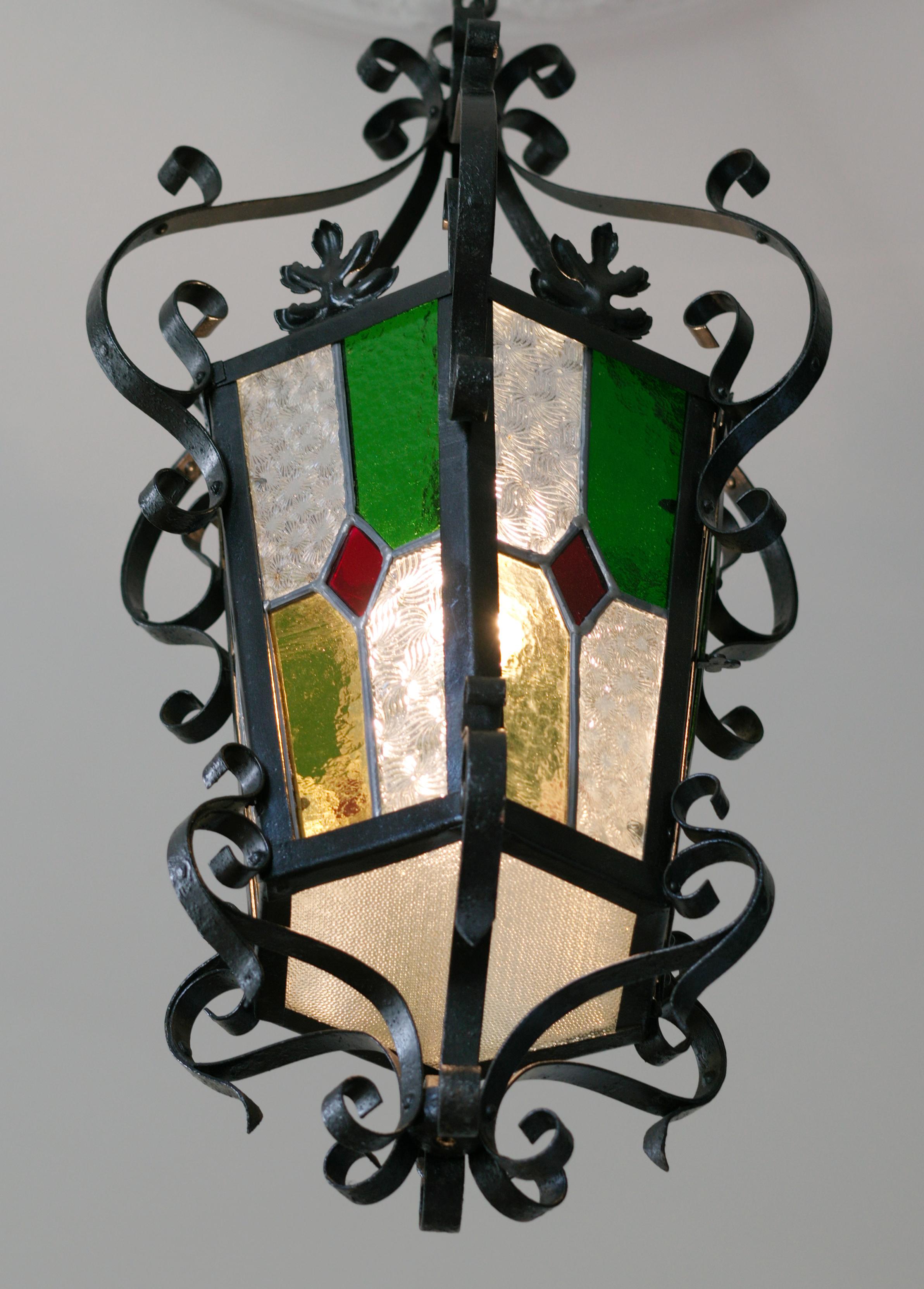Lanterne française Art Nouveau en verre teinté, 1890-1900 en vente 3