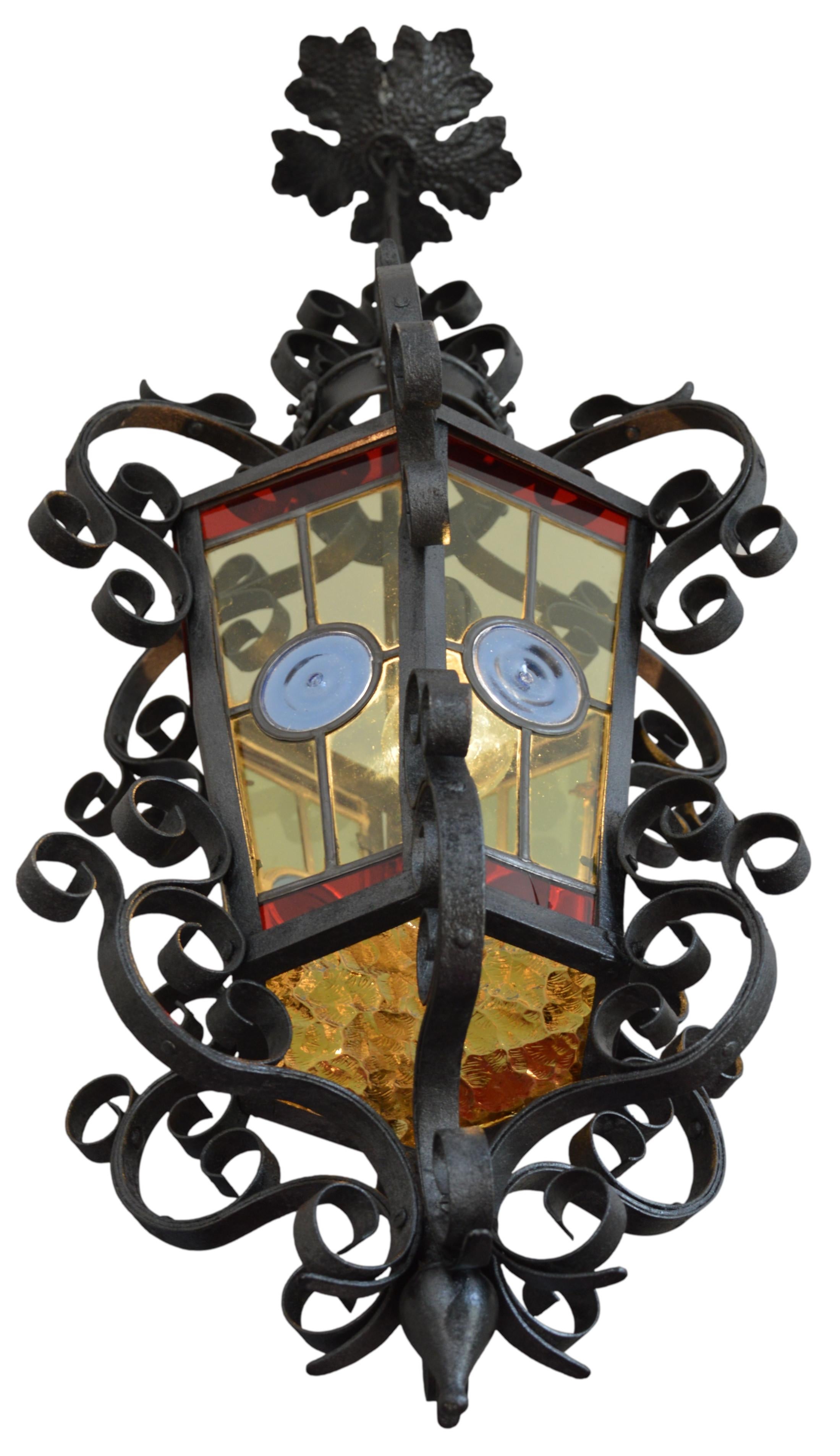 Lanterne française Art Nouveau en verre teinté, 1890-1900 3
