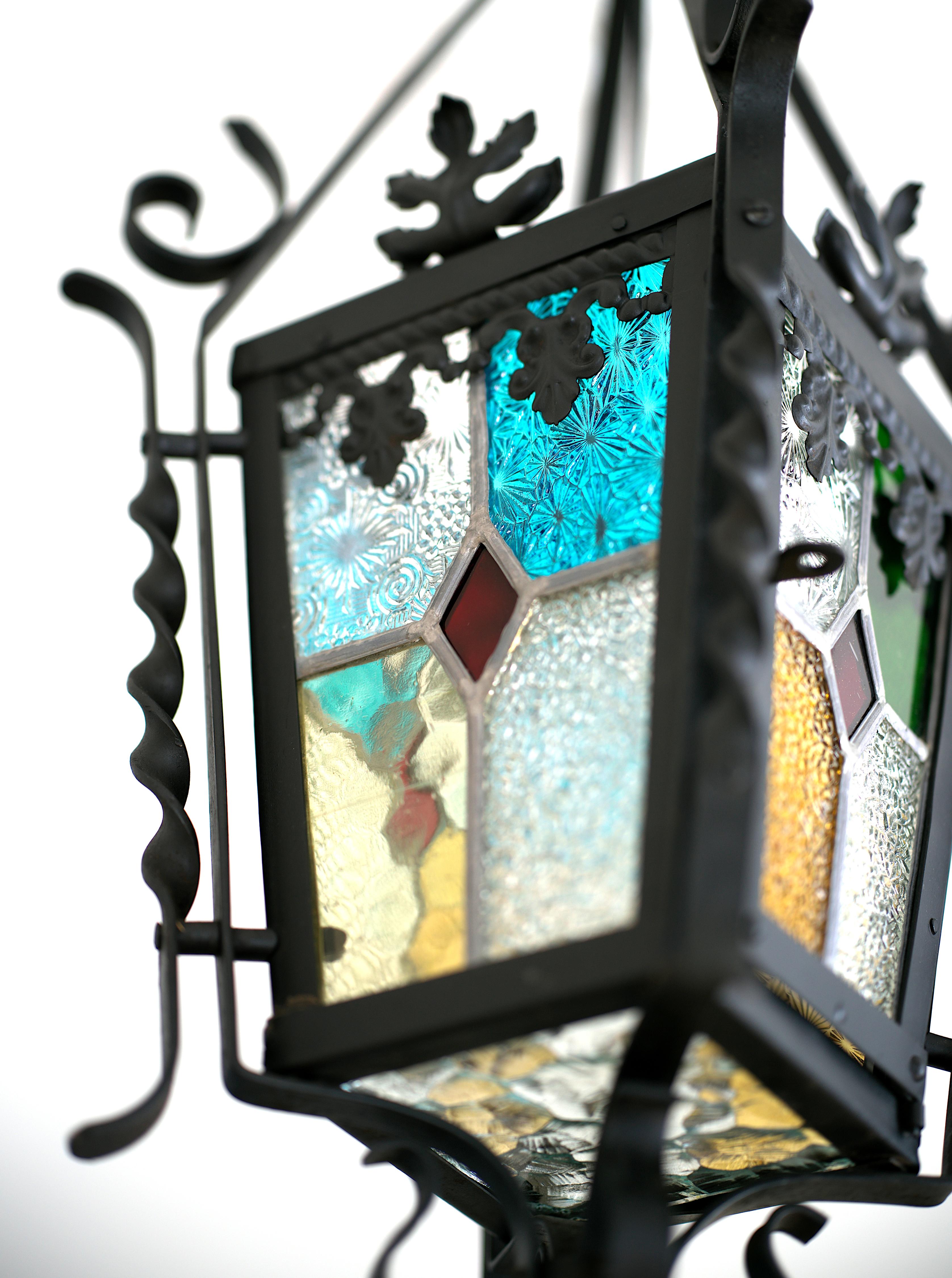 Französische Jugendstil-Laterne aus Buntglas, 1890-1900 im Angebot 5