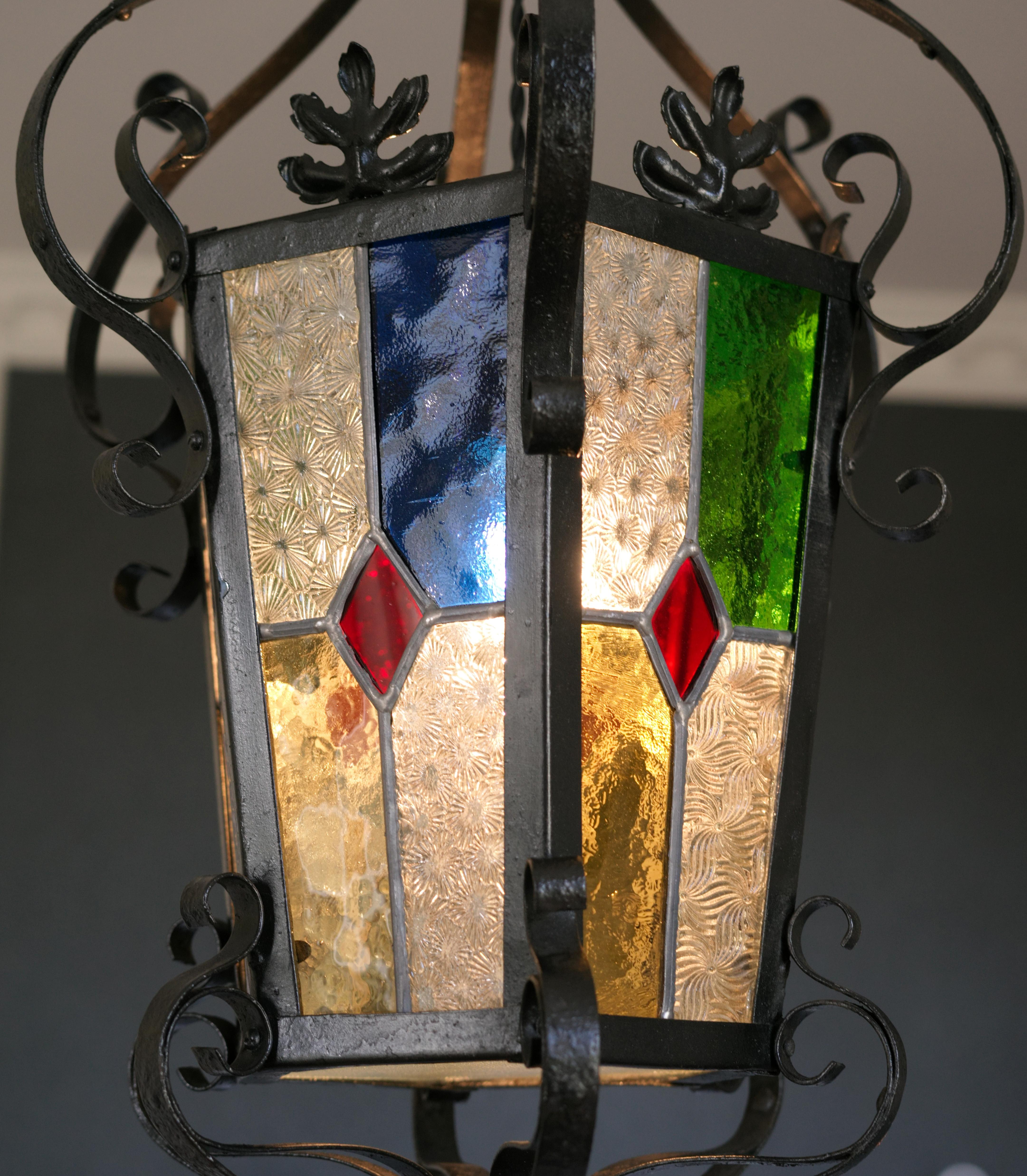 Lanterne française Art Nouveau en verre teinté, 1890-1900 en vente 4