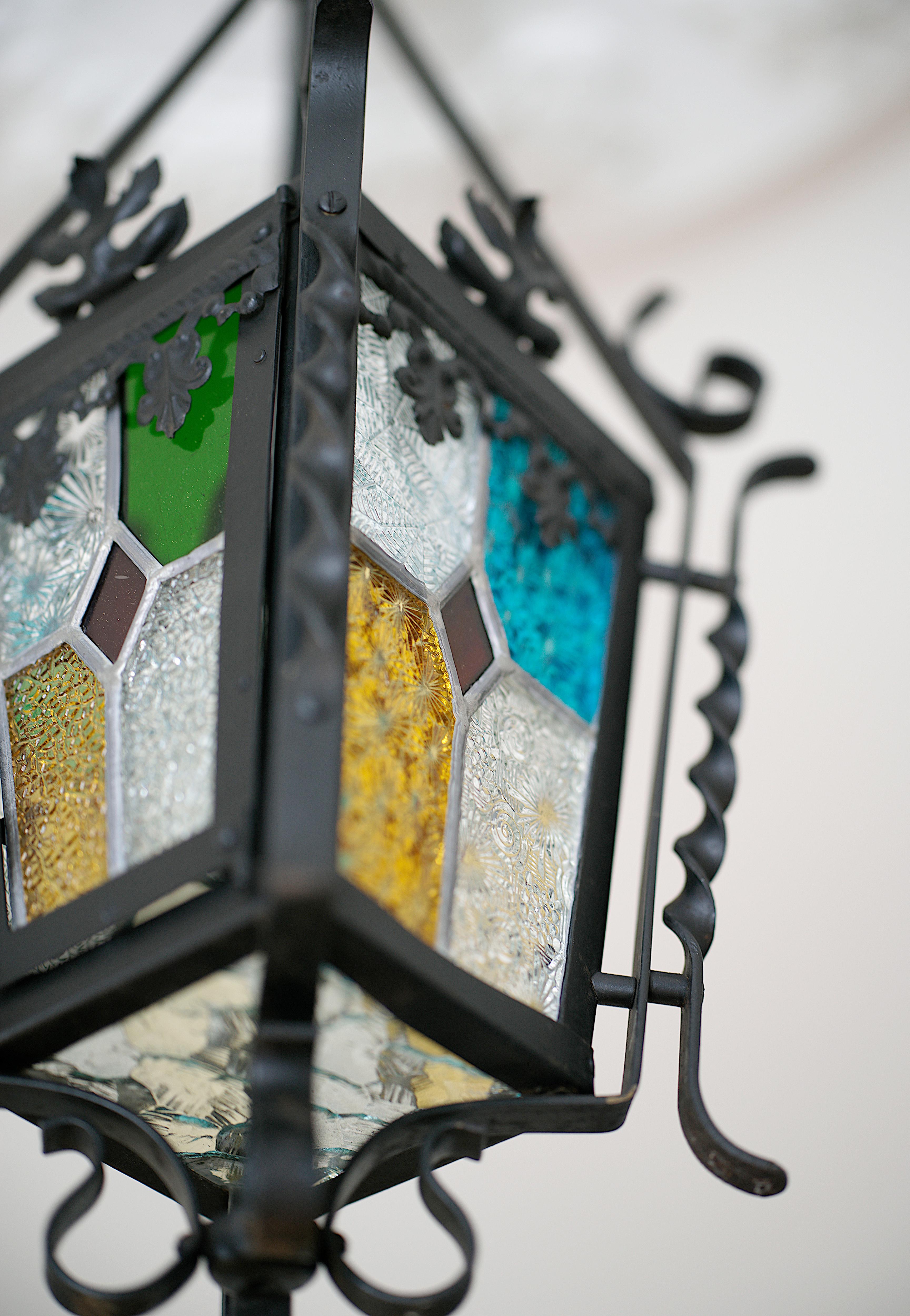 Französische Jugendstil-Laterne aus Buntglas, 1890-1900 im Angebot 6