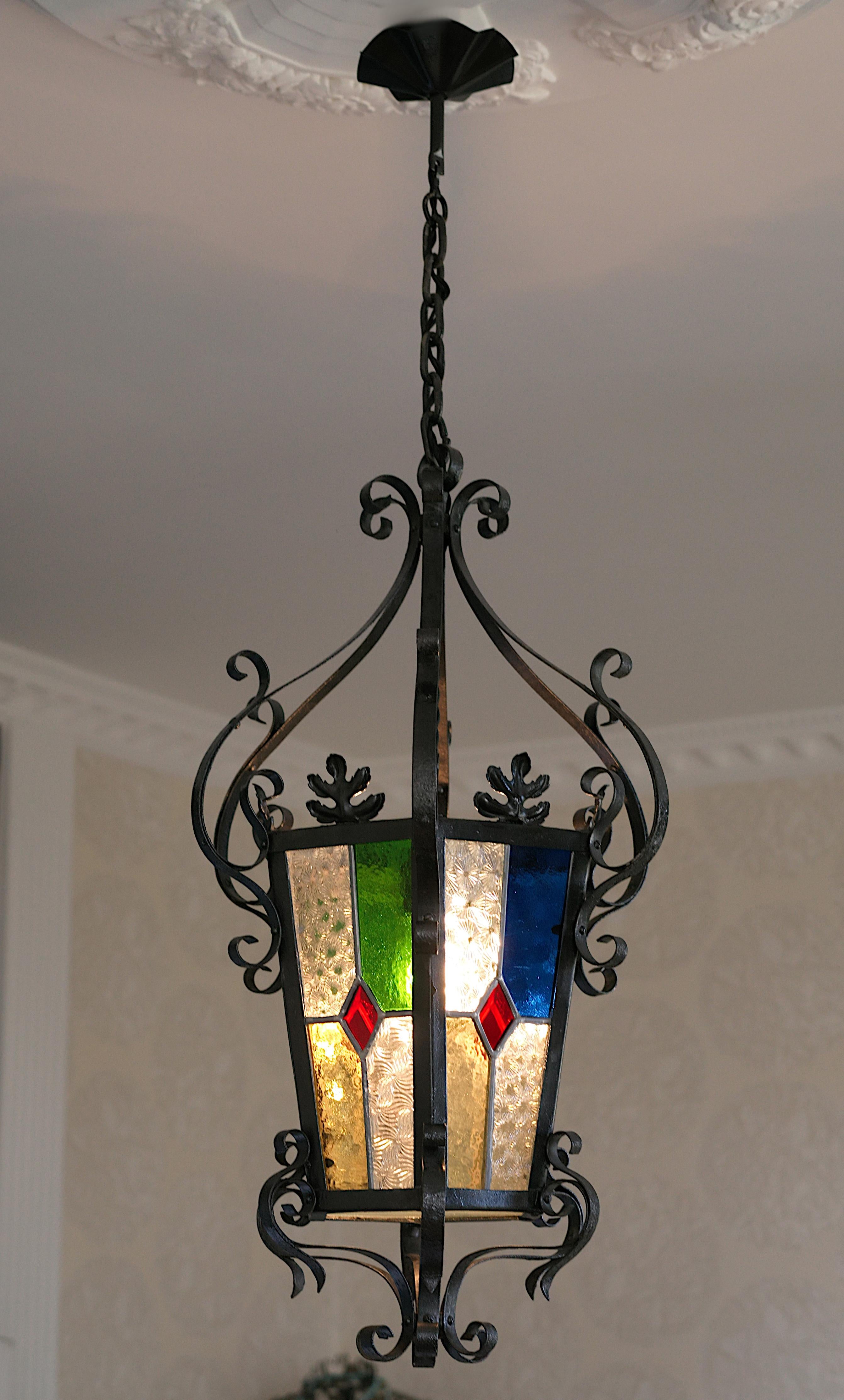 Lanterne française Art Nouveau en verre teinté, 1890-1900 en vente 5