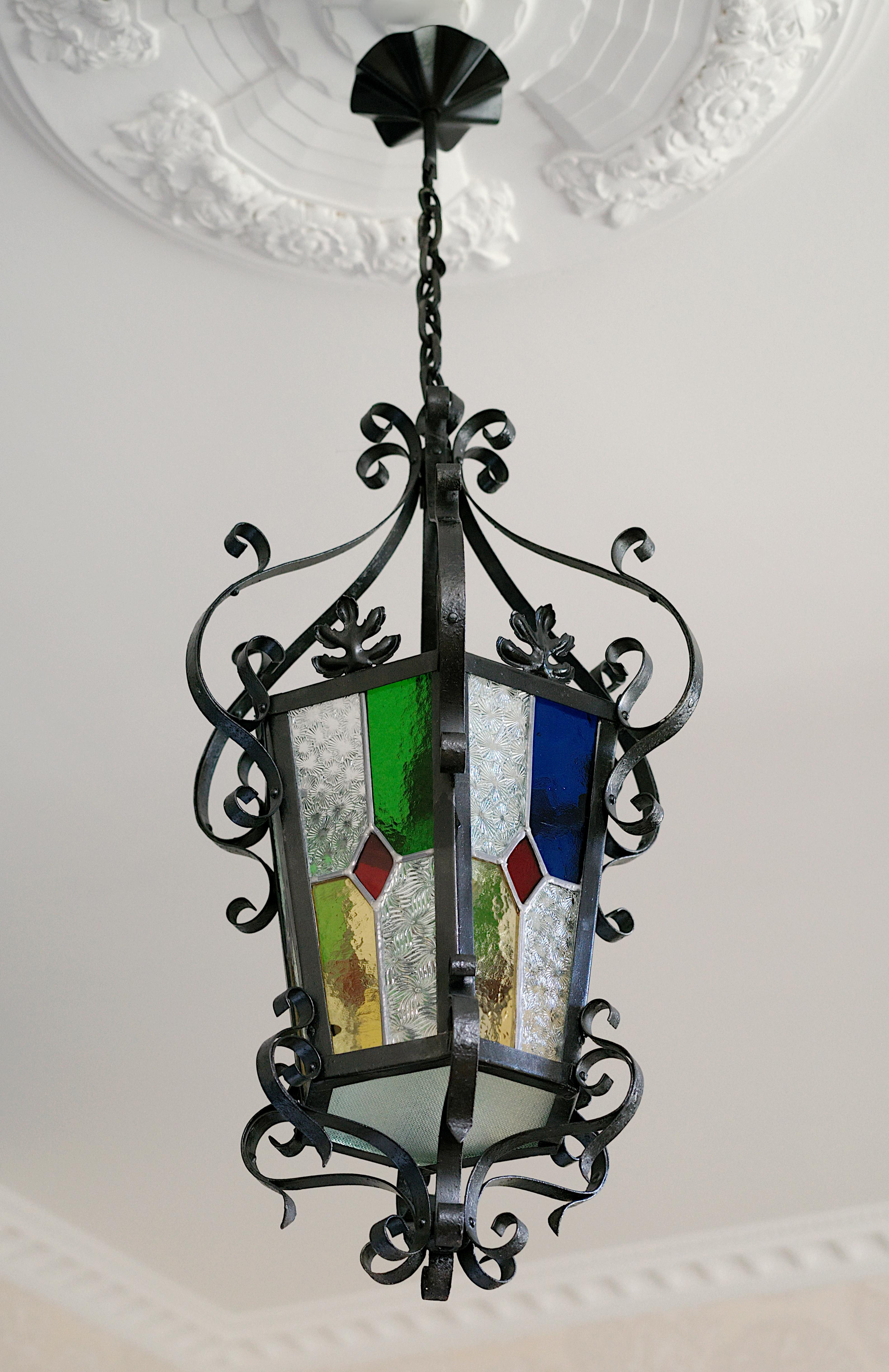 French Art Nouveau Stained-Glass Lantern, 1890-1900 For Sale 8