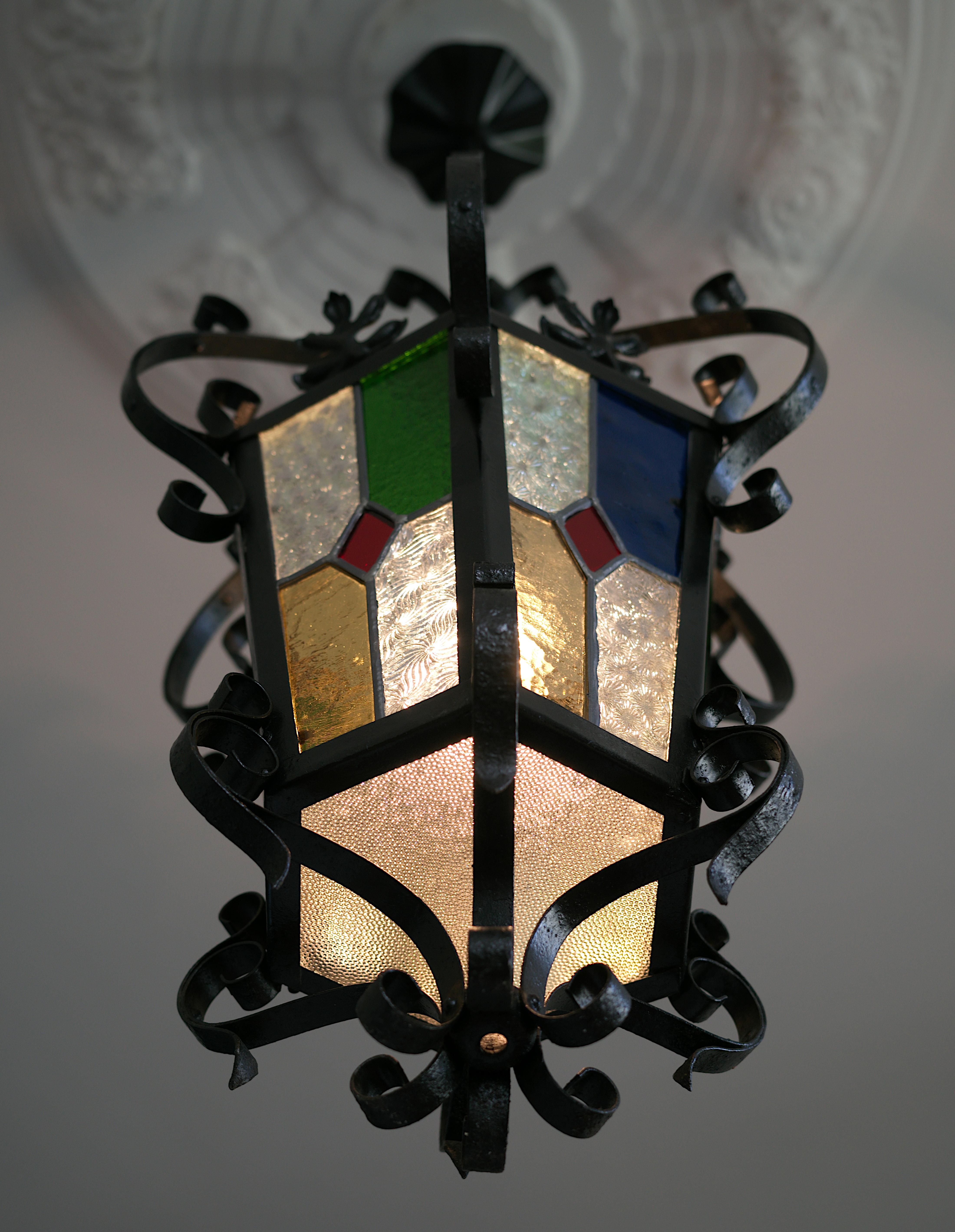 Lanterne française Art Nouveau en verre teinté, 1890-1900 en vente 7