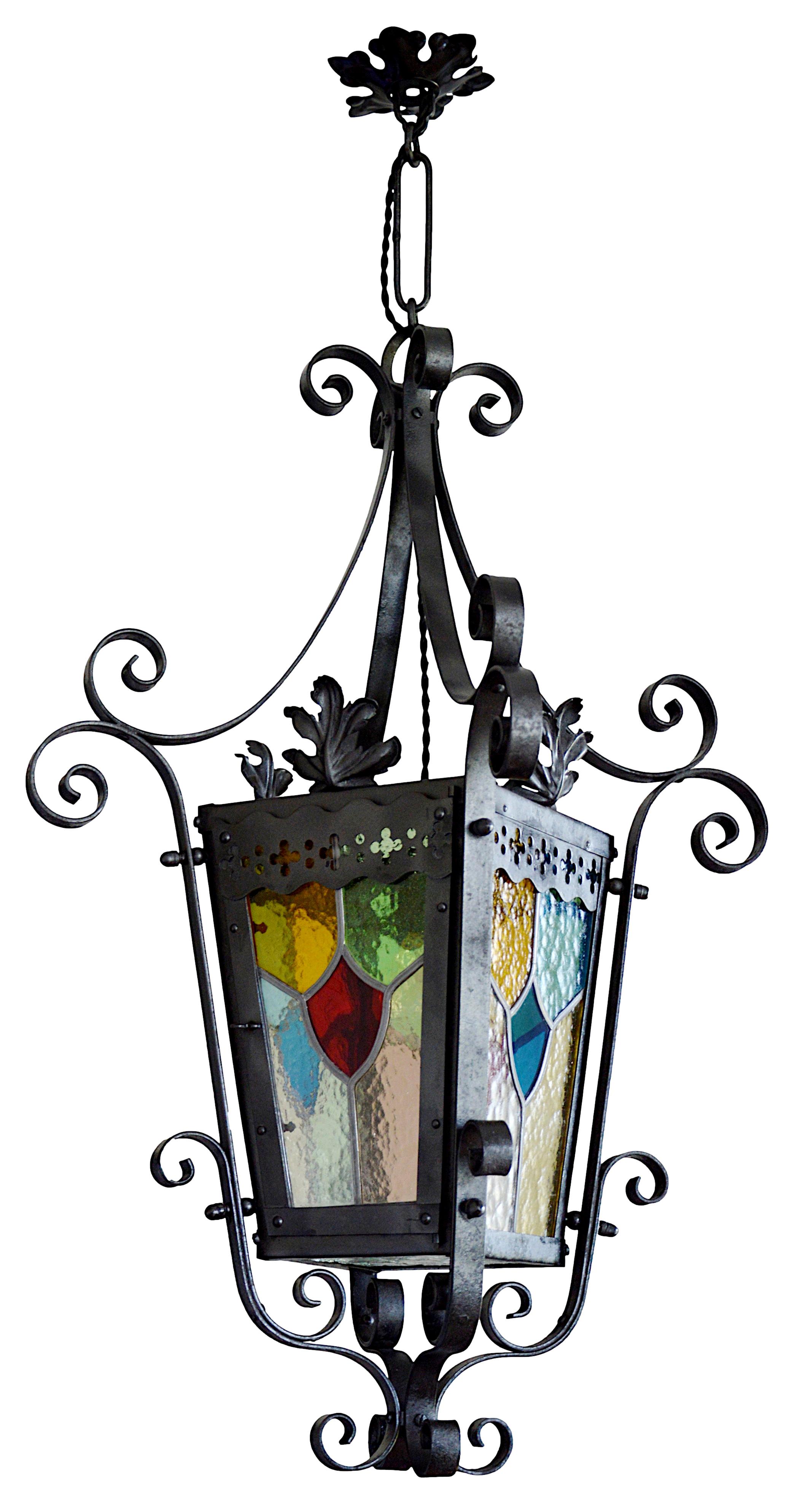 French Art Nouveau Stained-Glass Lantern, 1890-1900  In Excellent Condition In Saint-Amans-des-Cots, FR