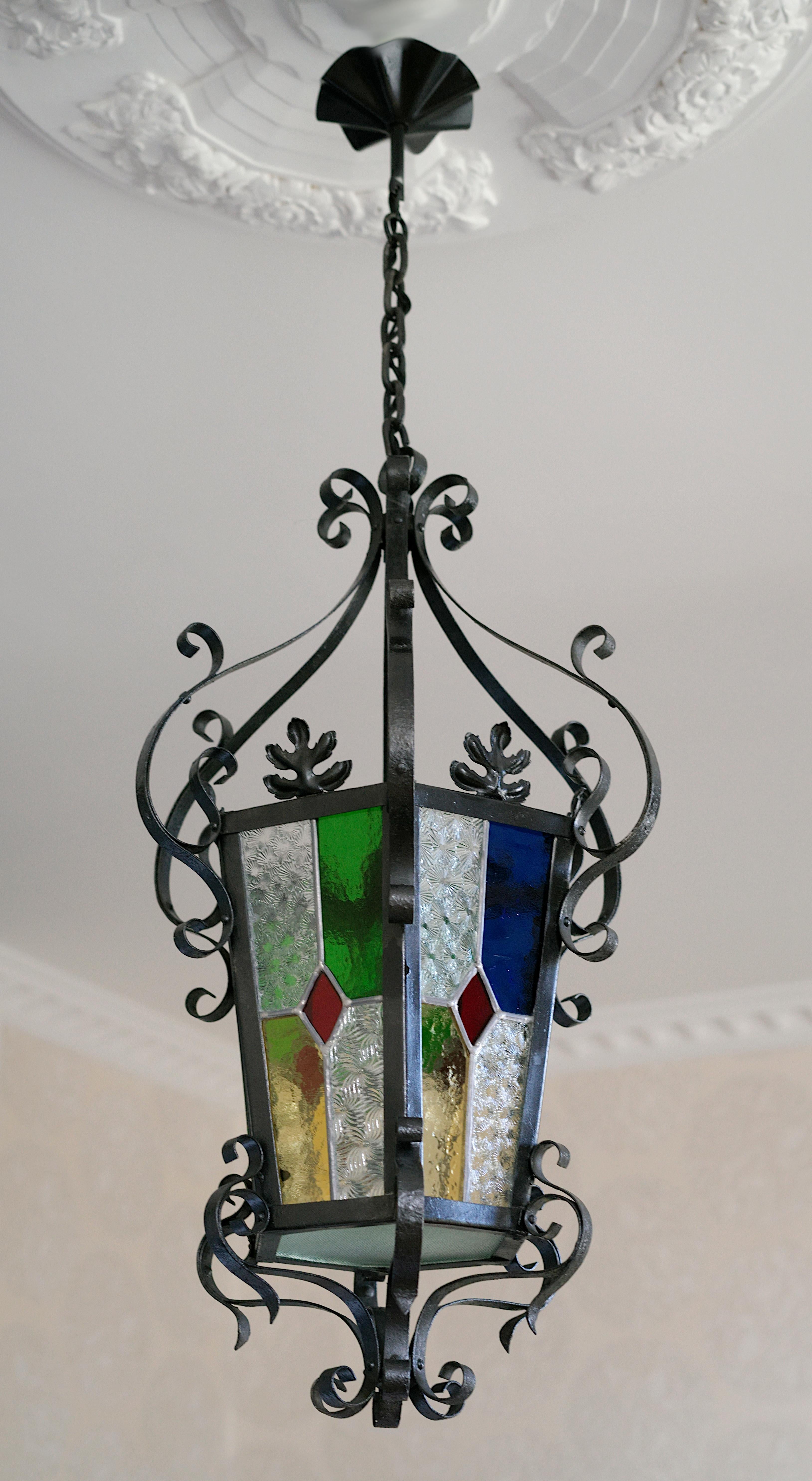 Art nouveau Lanterne française Art Nouveau en verre teinté, 1890-1900 en vente
