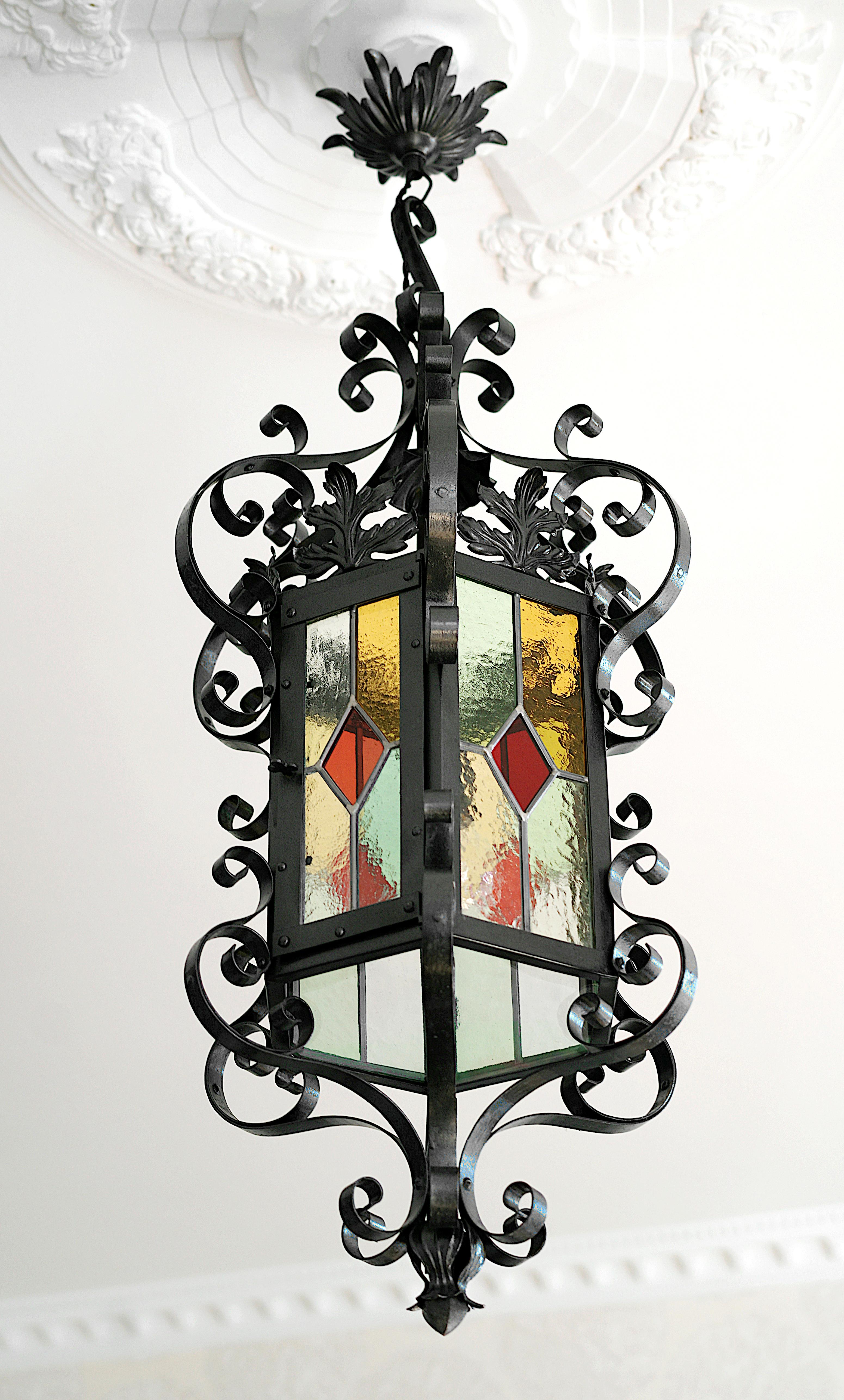 Francese Lanterna in vetro colorato Art Nouveau francese, 1890-1900 in vendita