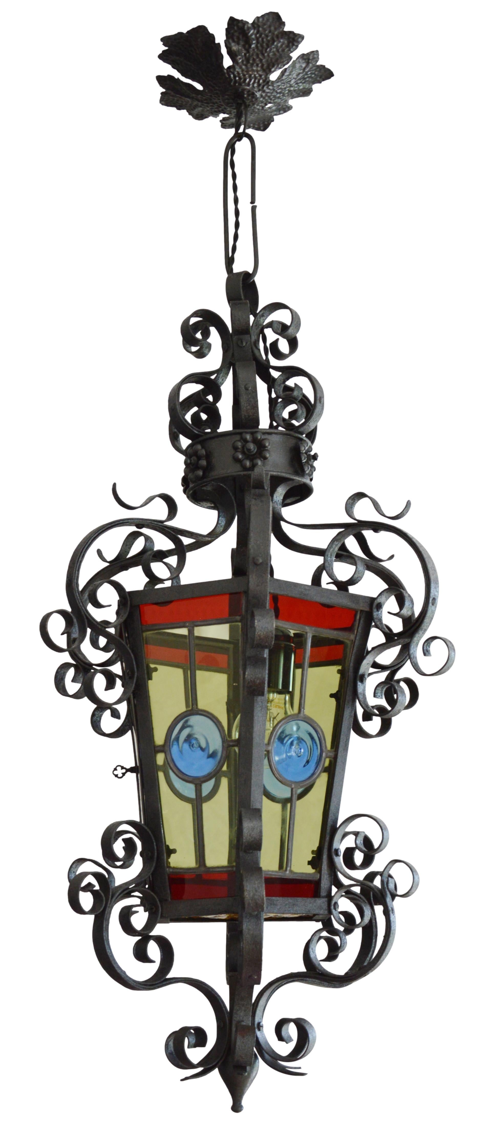 Napoléon III Lanterne française Art Nouveau en verre teinté, 1890-1900