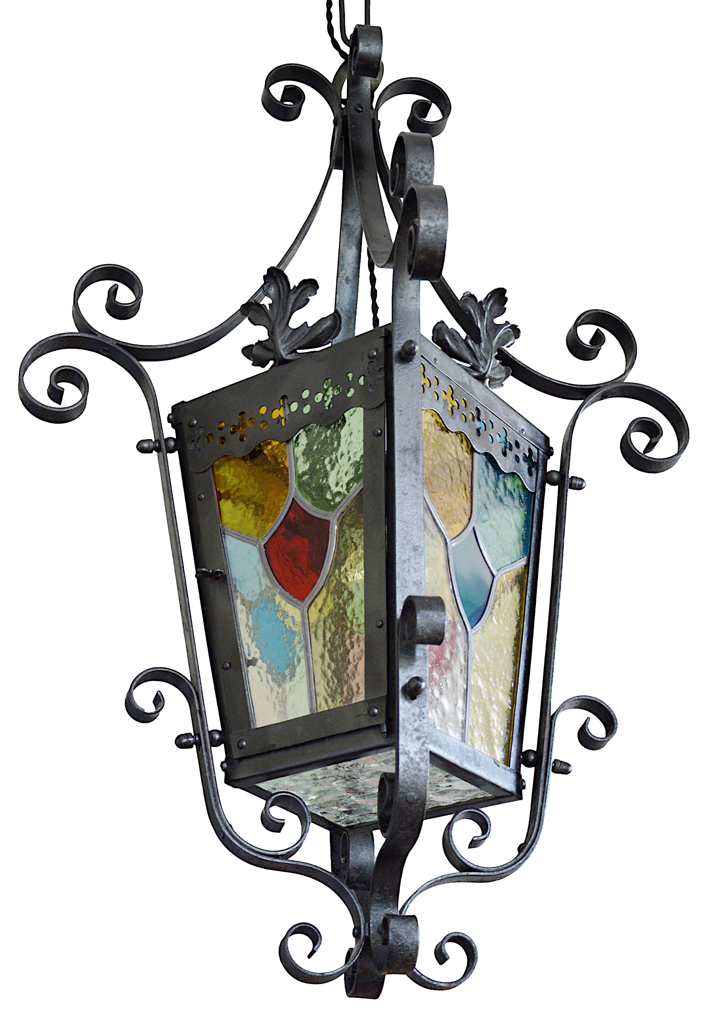 20th Century French Art Nouveau Stained-Glass Lantern, 1890-1900 