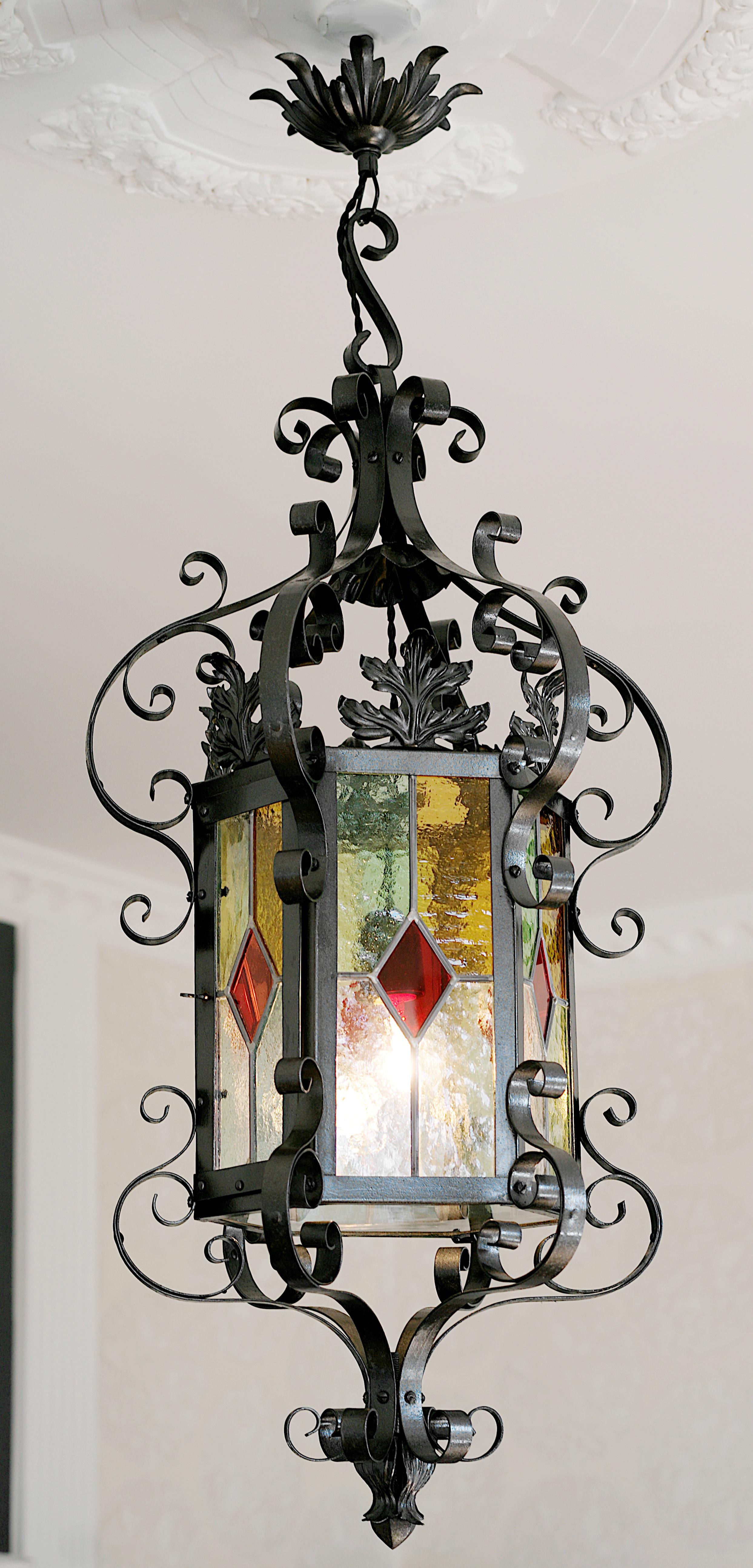 Late 19th Century French Art Nouveau Stained-Glass Lantern, 1890-1900 For Sale