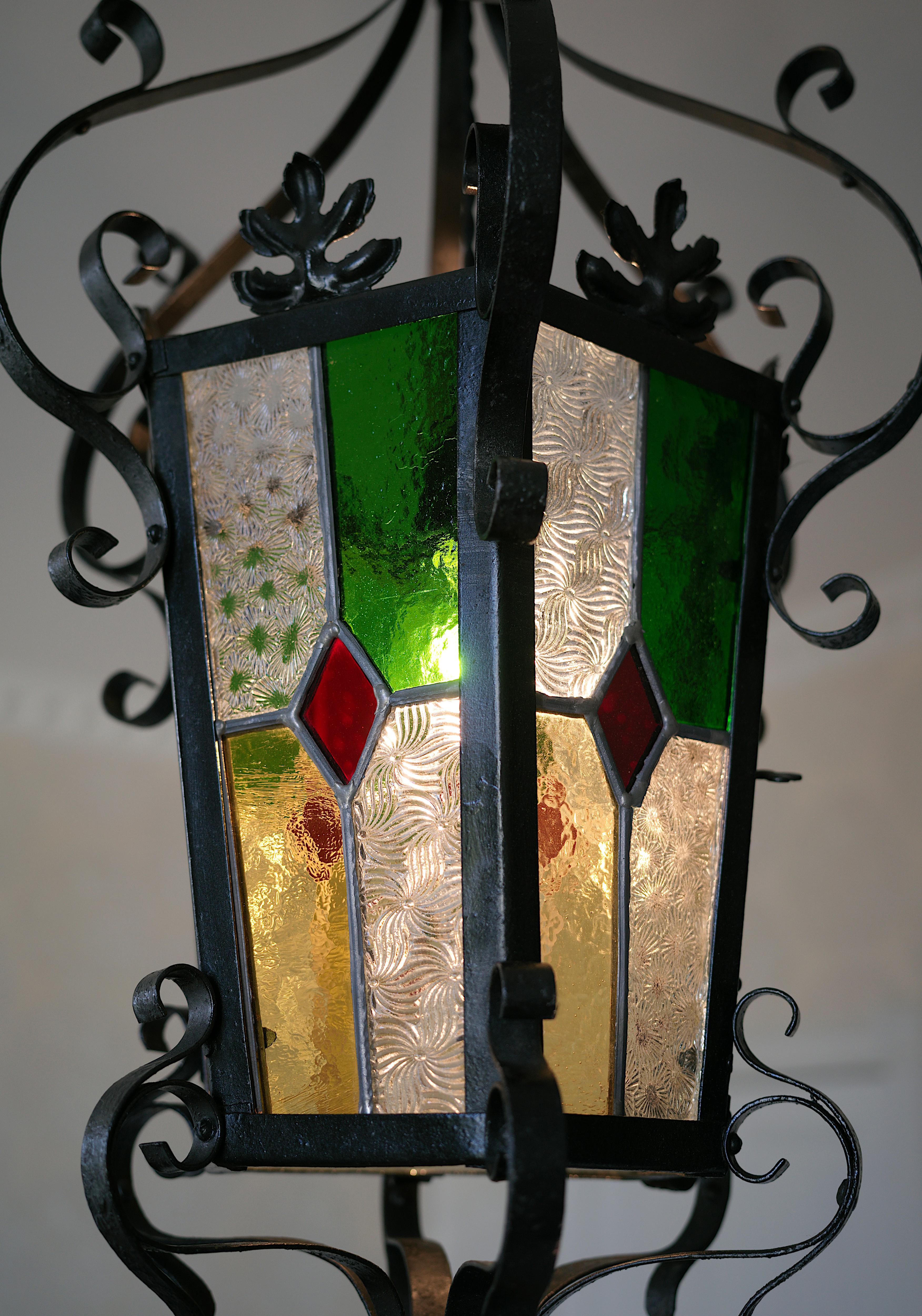 Late 19th Century French Art Nouveau Stained-Glass Lantern, 1890-1900 For Sale
