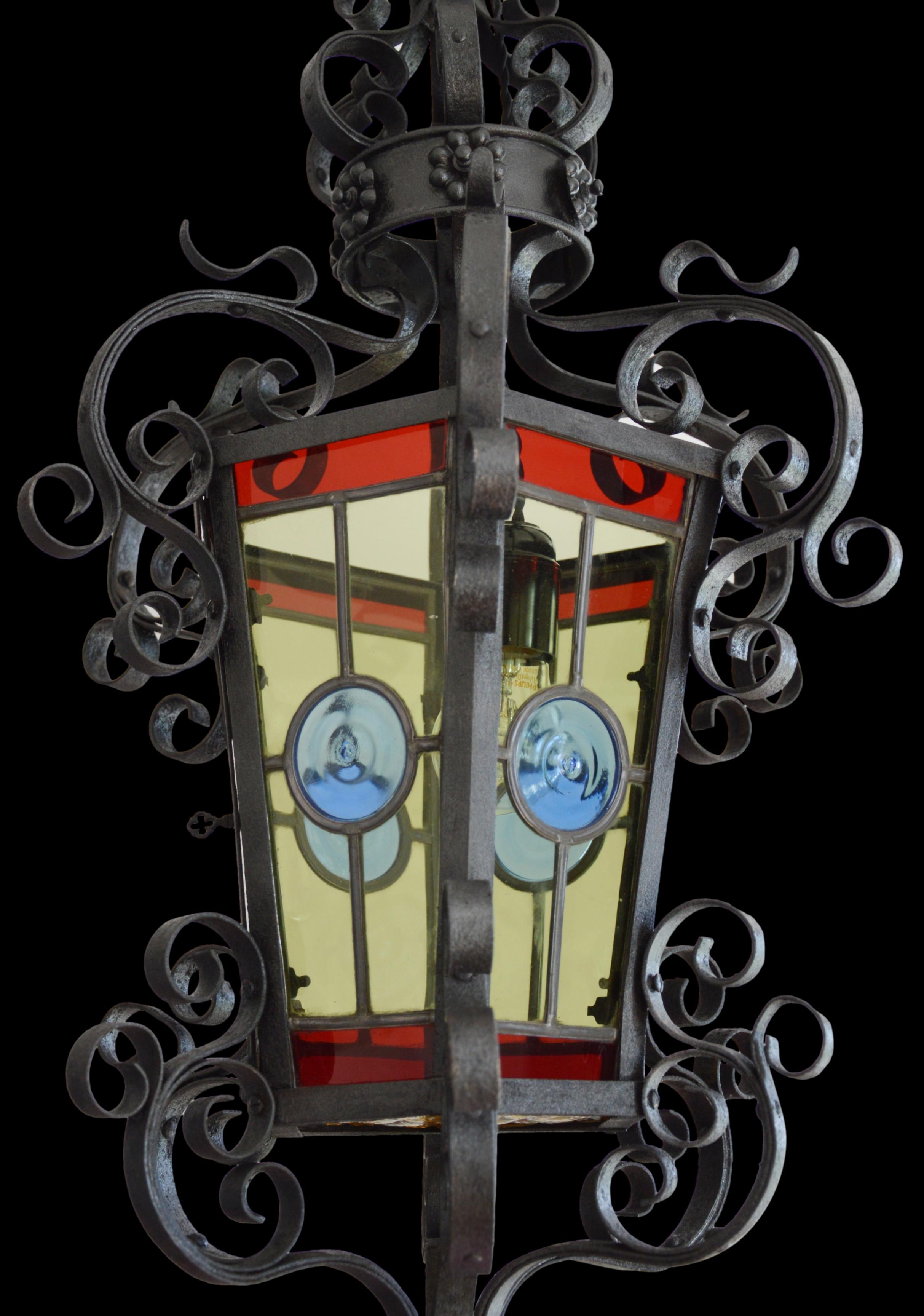 Français Lanterne française Art Nouveau en verre teinté, 1890-1900