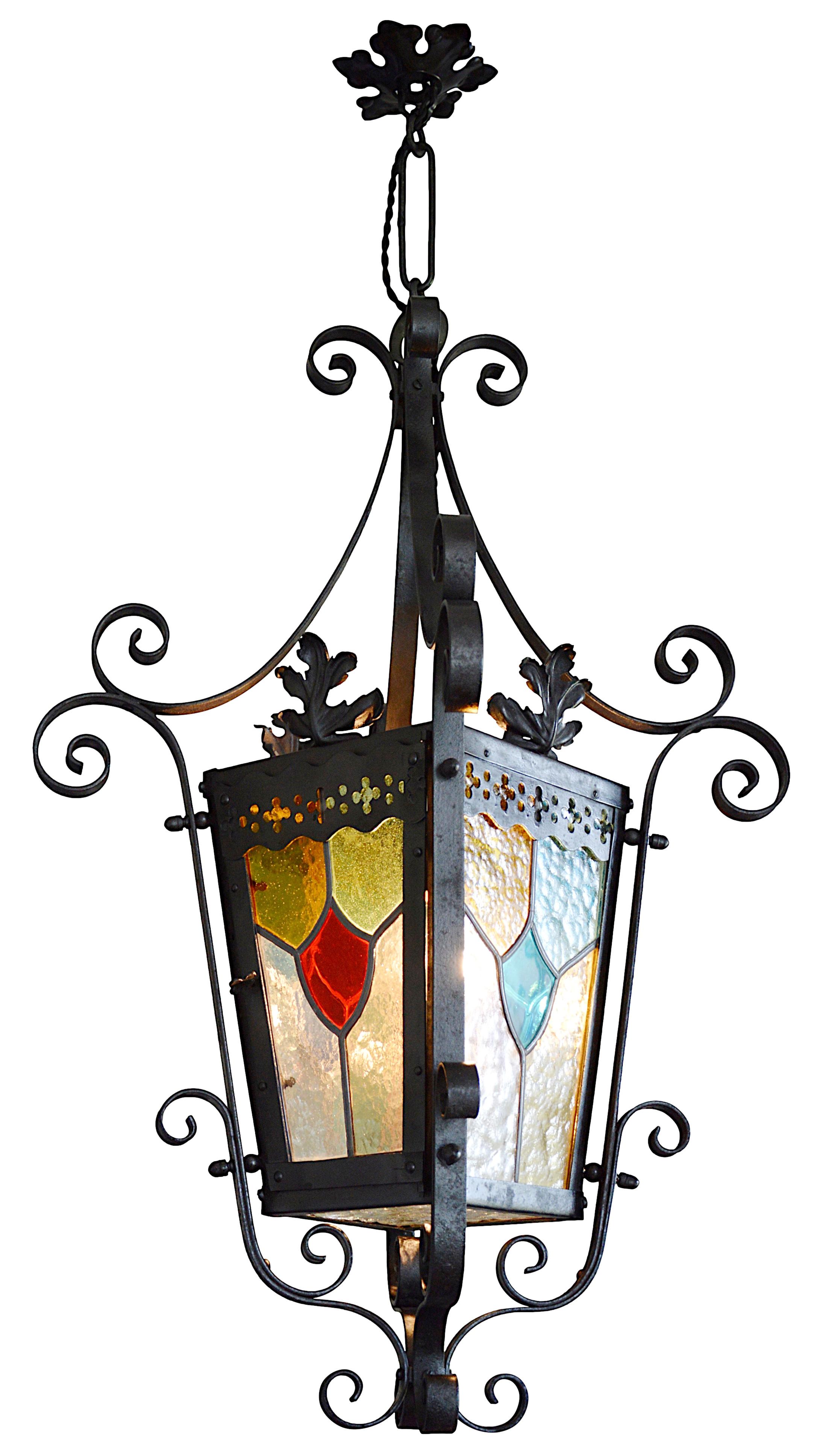 Stained Glass French Art Nouveau Stained-Glass Lantern, 1890-1900 