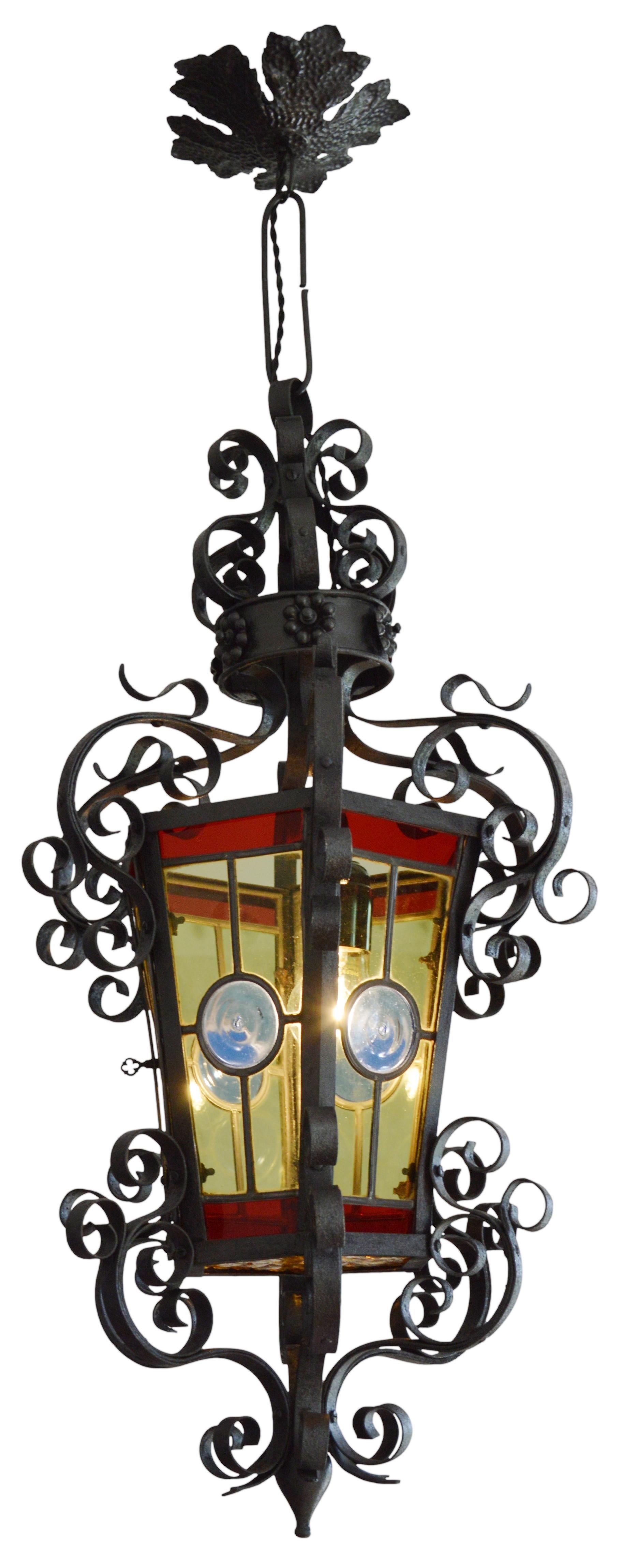 Stained Glass French Art Nouveau Stained-Glass Lantern, 1890-1900 For Sale